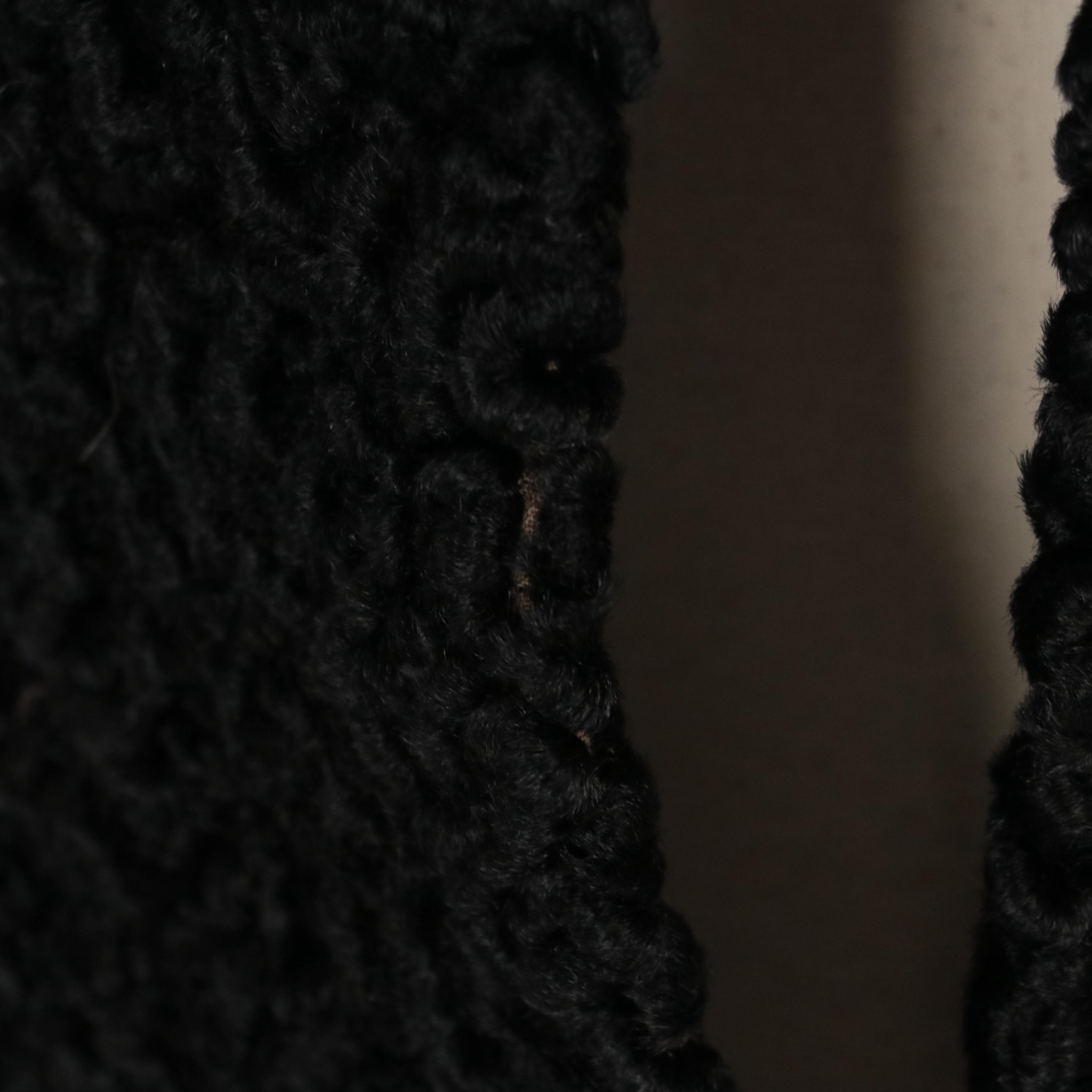 Black Faux Persian Lamb Fur Coat with Marten Fur Collar