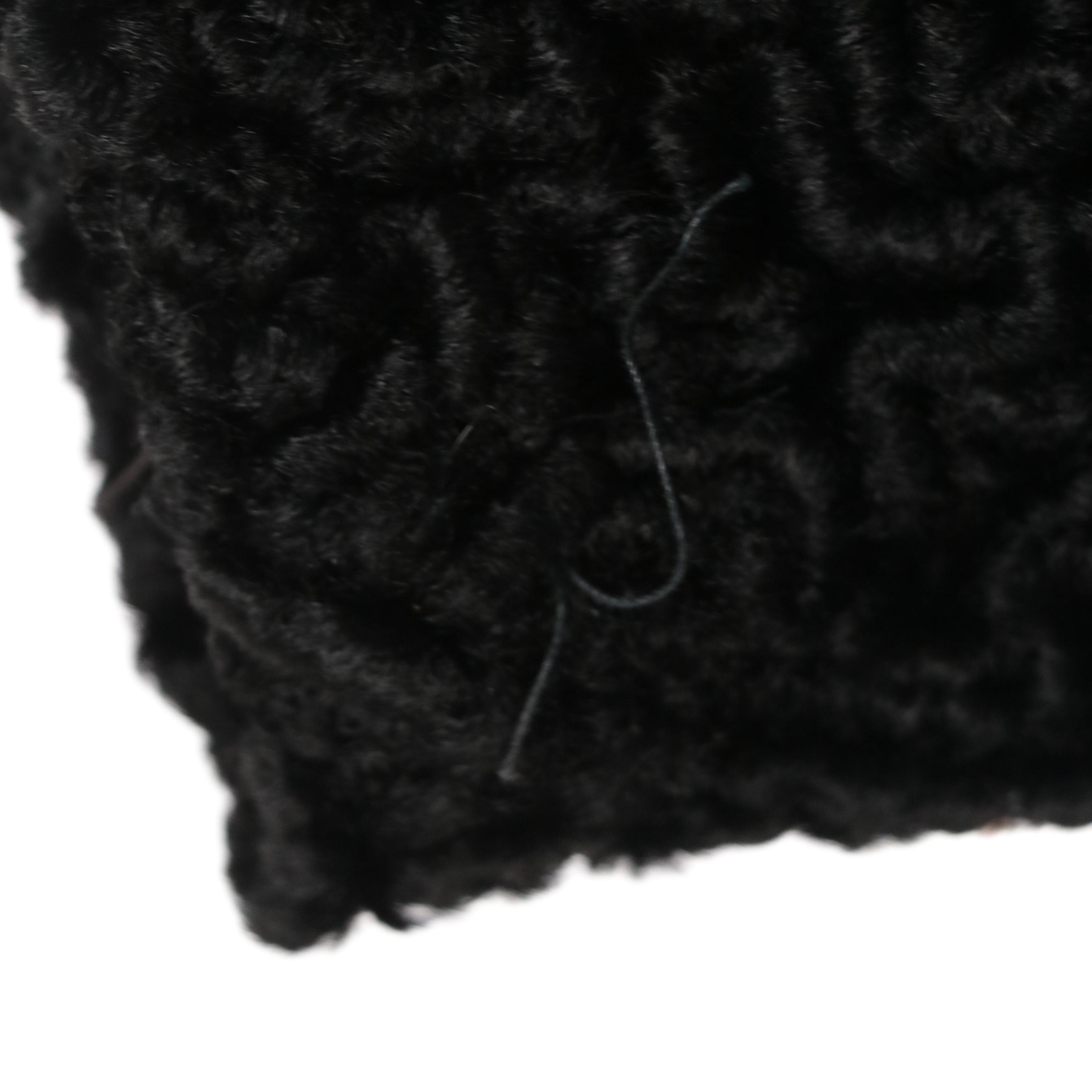 Black Faux Persian Lamb Fur Coat with Marten Fur Collar