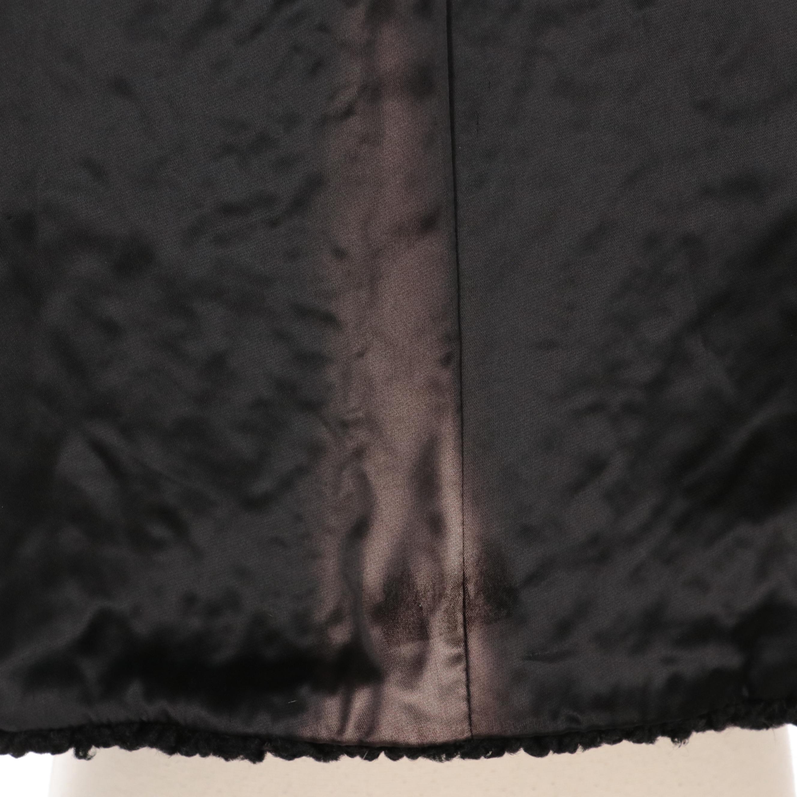 Black Faux Persian Lamb Fur Coat with Marten Fur Collar
