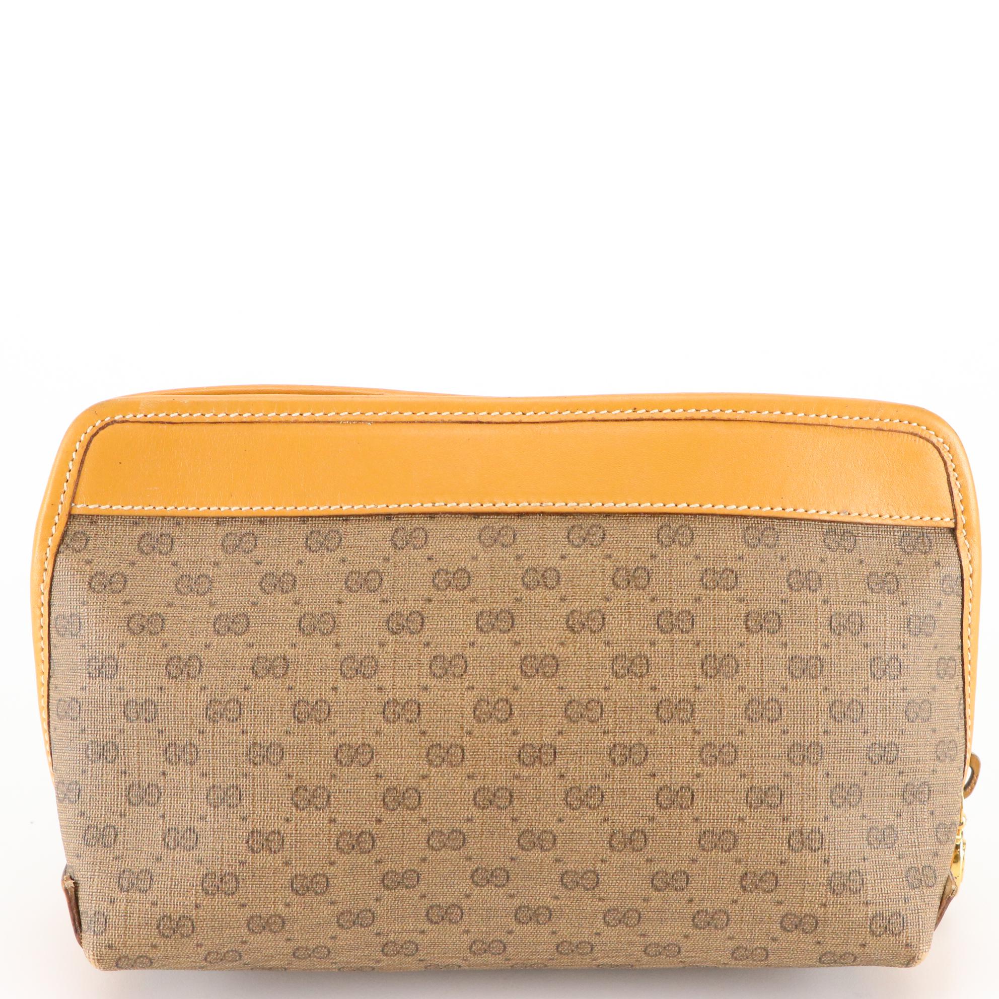 Gucci Cosmetic Zip Pouch in Micro GG Coated Canvas and Leather Trim