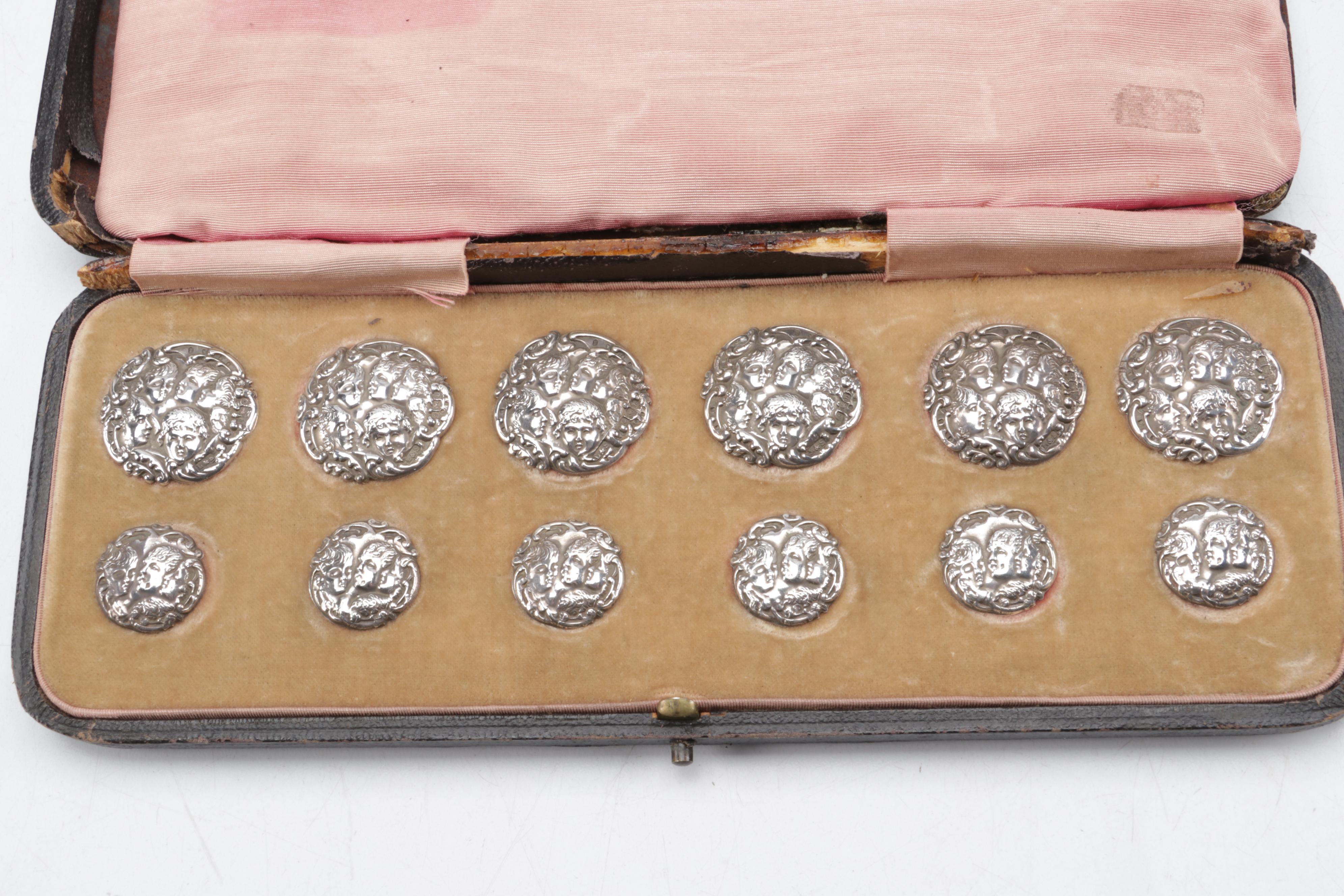 Levi & Salaman Sterling Silver Repoussé Cherubic Buttons, 1901