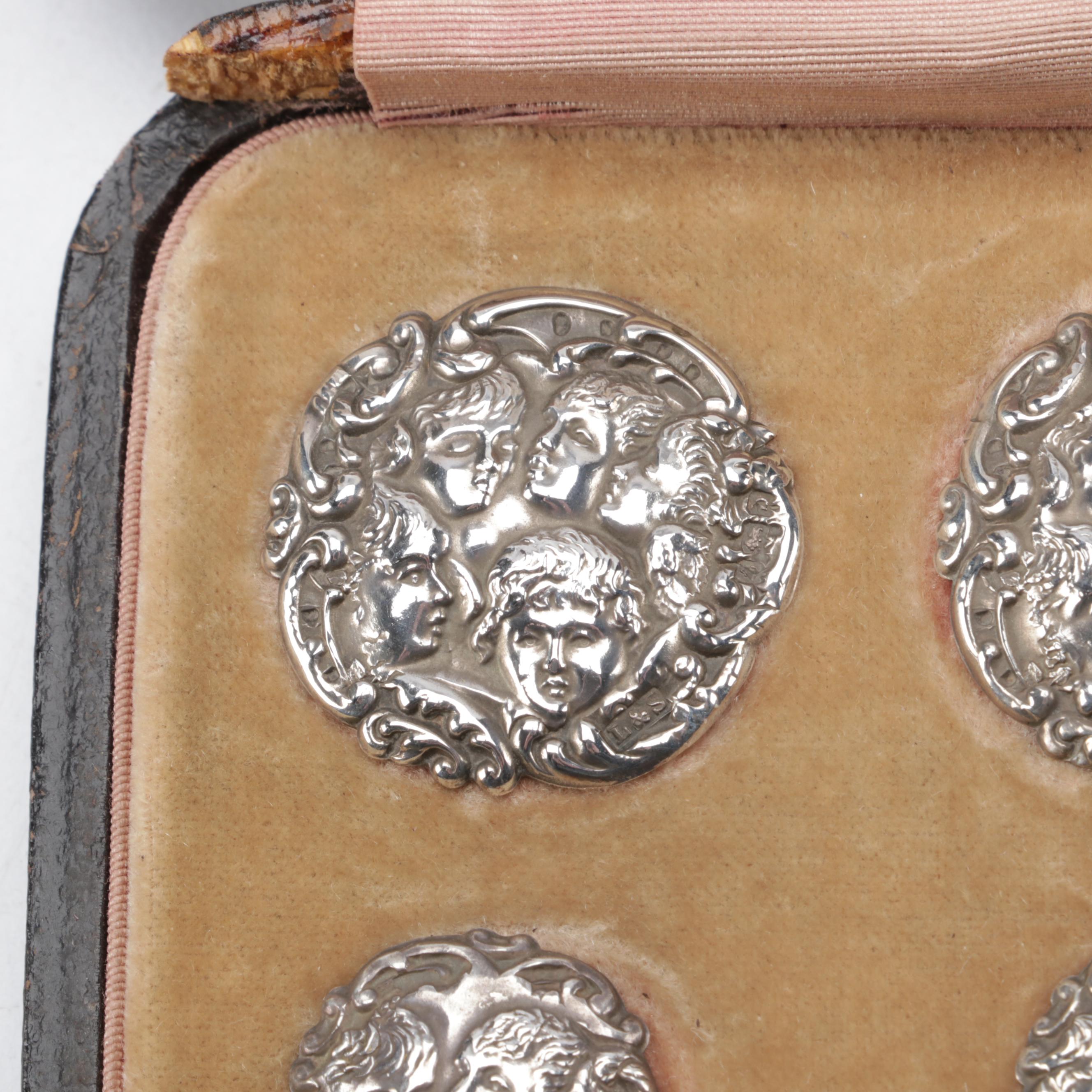 Levi & Salaman Sterling Silver Repoussé Cherubic Buttons, 1901