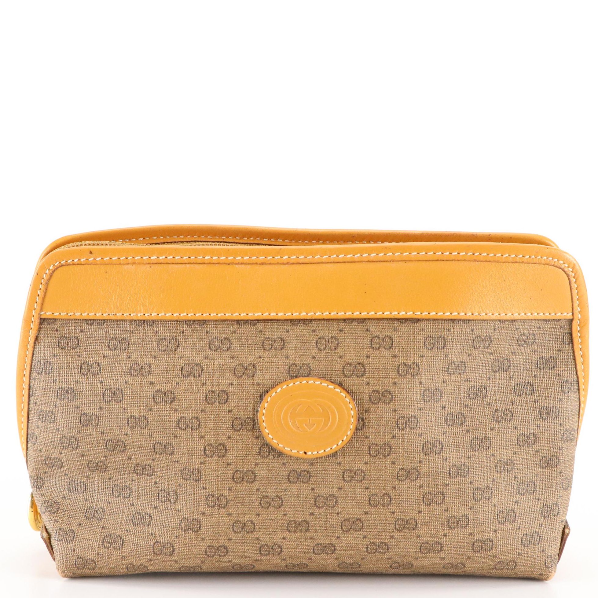 Gucci Cosmetic Zip Pouch in Micro GG Coated Canvas and Leather Trim