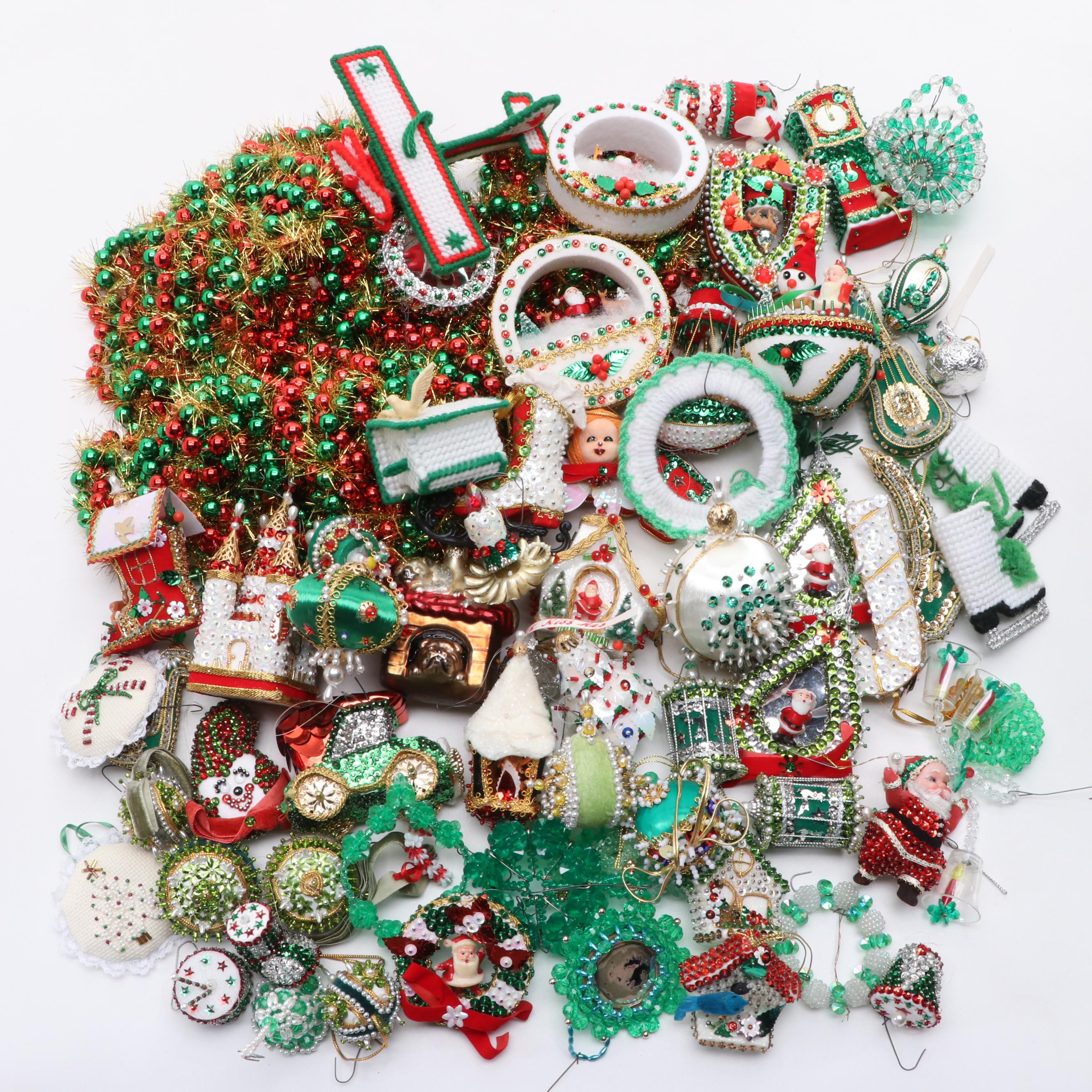 Christmas Ornaments Including Victorian Style Beaded, Garland, and More