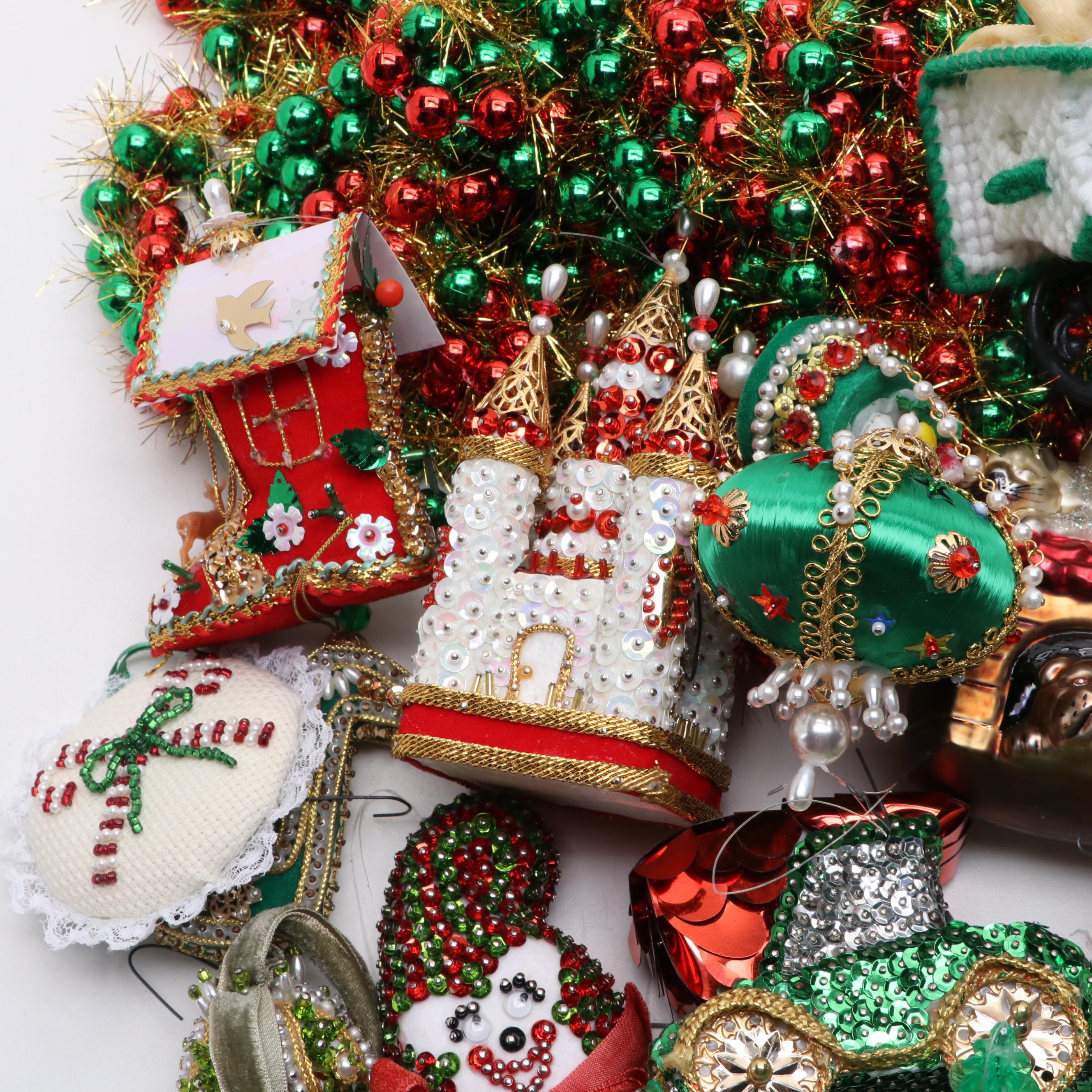 Christmas Ornaments Including Victorian Style Beaded, Garland, and More