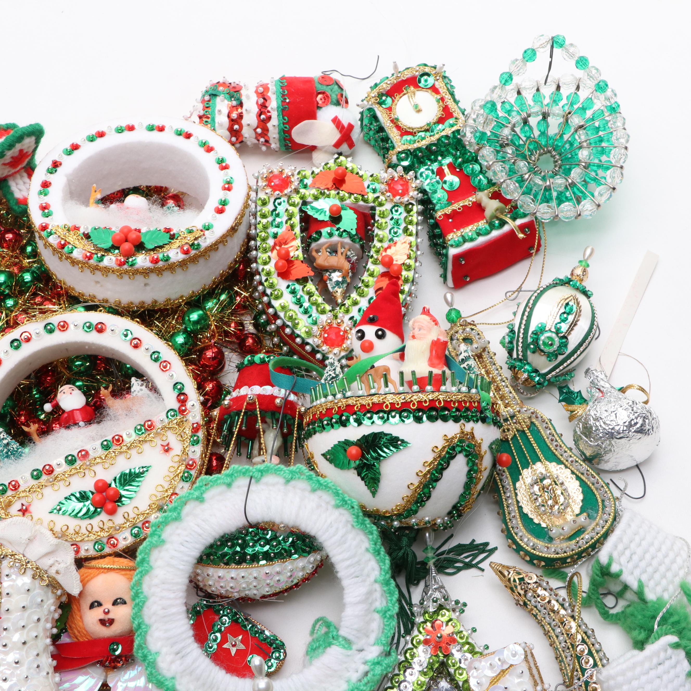 Christmas Ornaments Including Victorian Style Beaded, Garland, and More