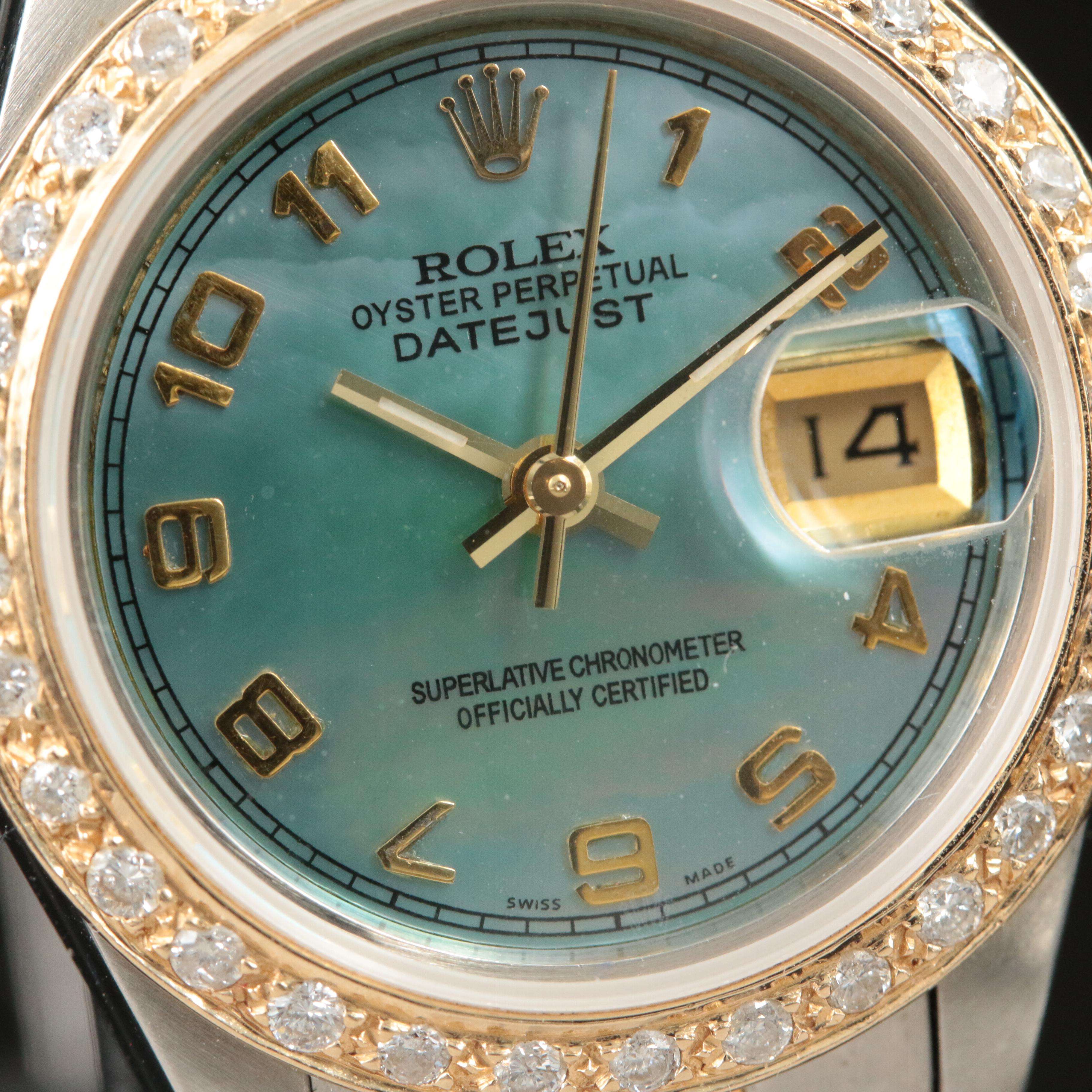 1985 Rolex Custom Mother-of-Pearl Dial, Diamond Bezel Datejust Watch