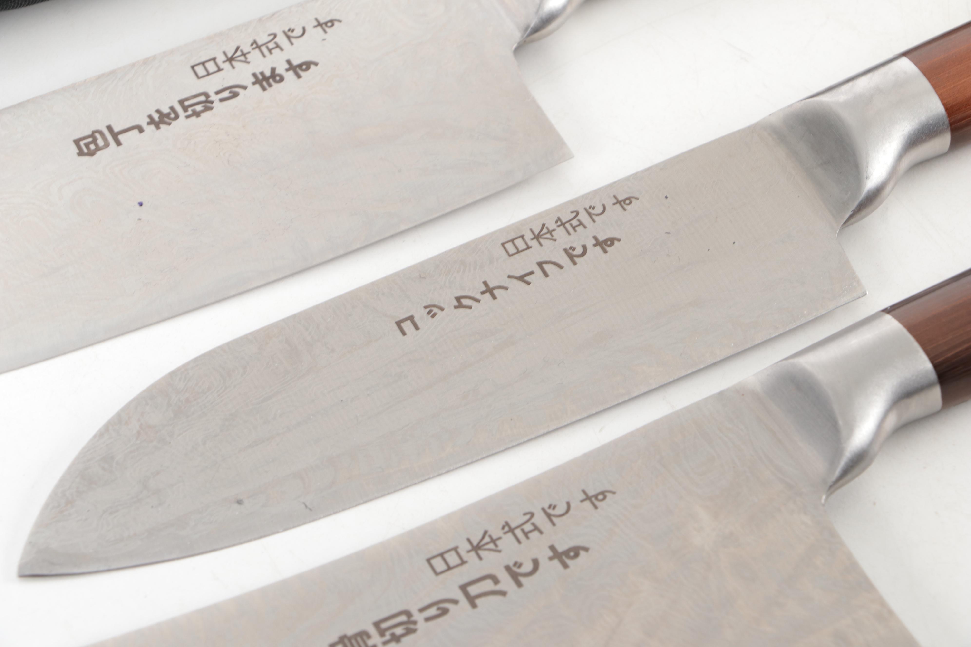 Japanese Four-Piece Chef's Knife and Cleaver Set in Nylon Roll Case