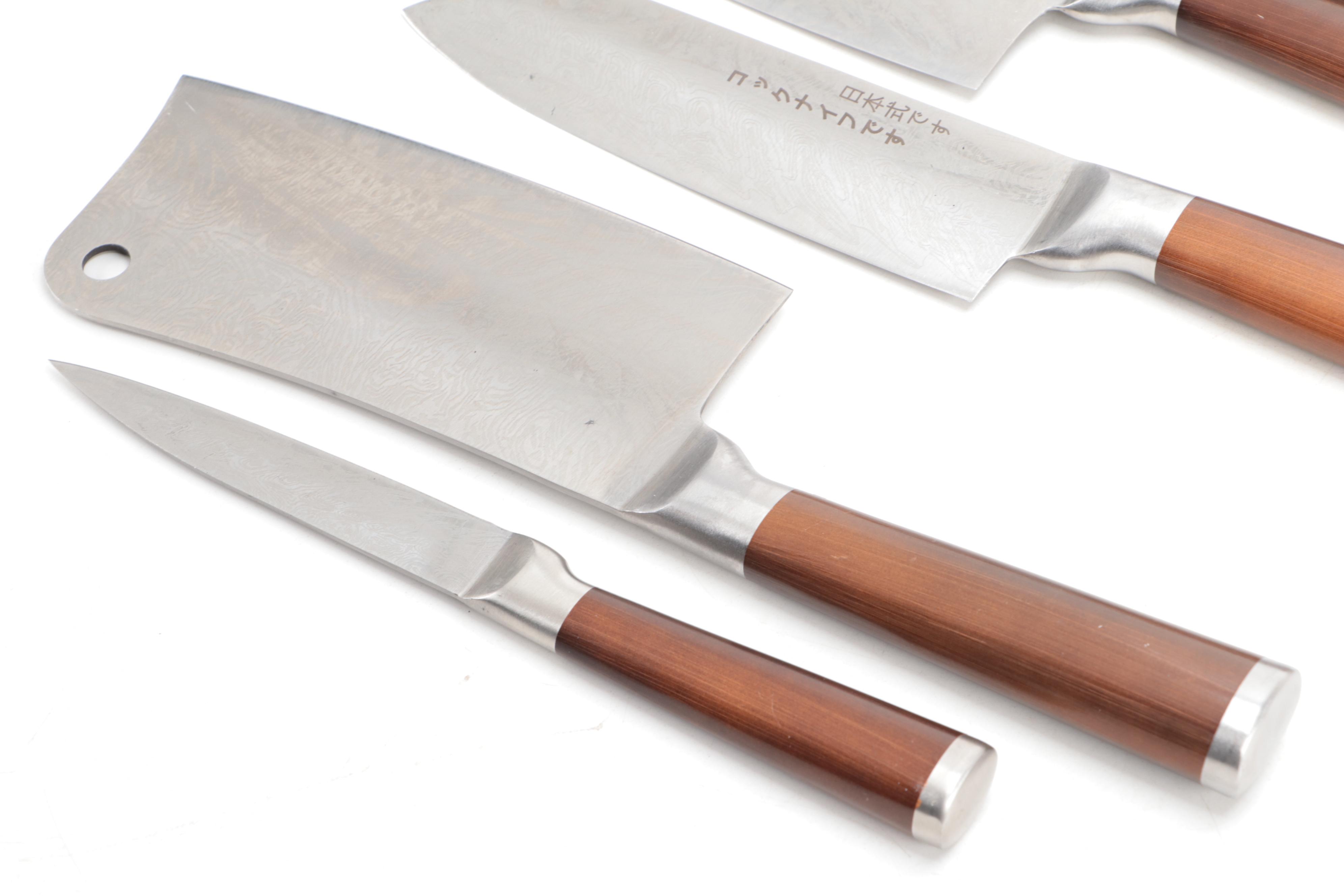 Japanese Four-Piece Chef's Knife and Cleaver Set in Nylon Roll Case