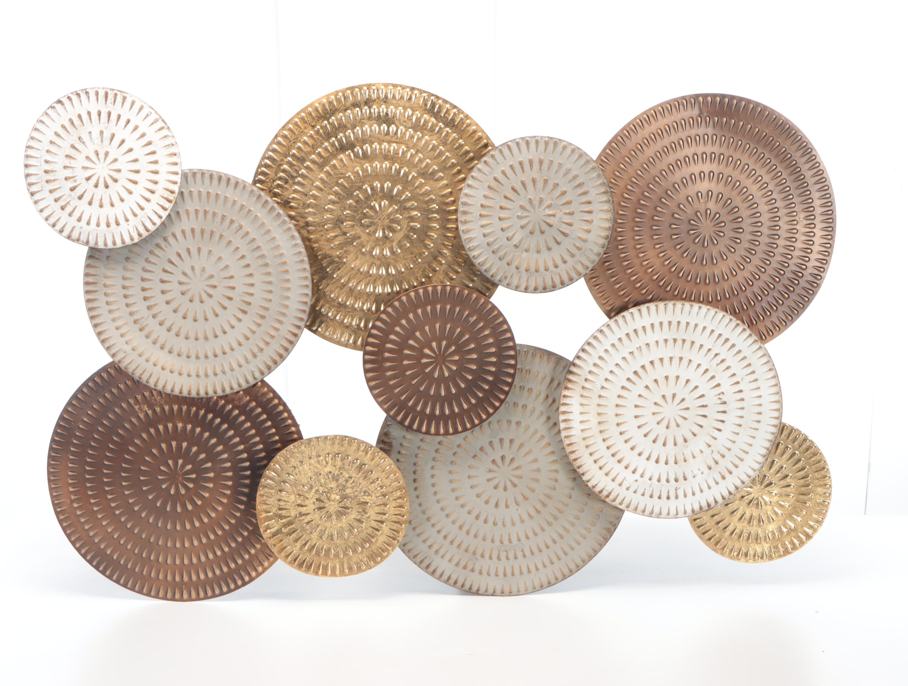 Abstract Metal Circle Wall Hanging Sculpture With Metal Leafy Branch