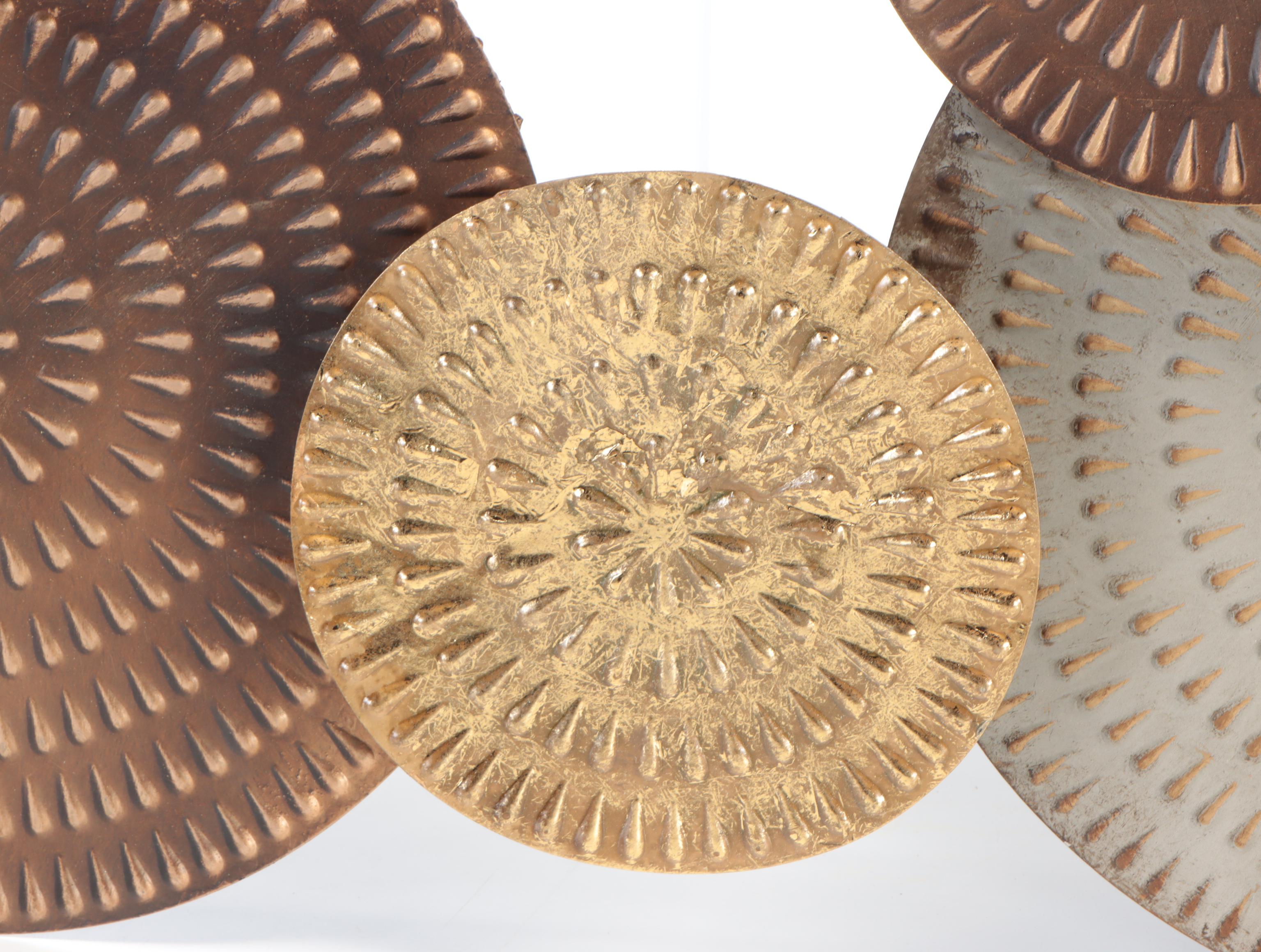 Abstract Metal Circle Wall Hanging Sculpture With Metal Leafy Branch