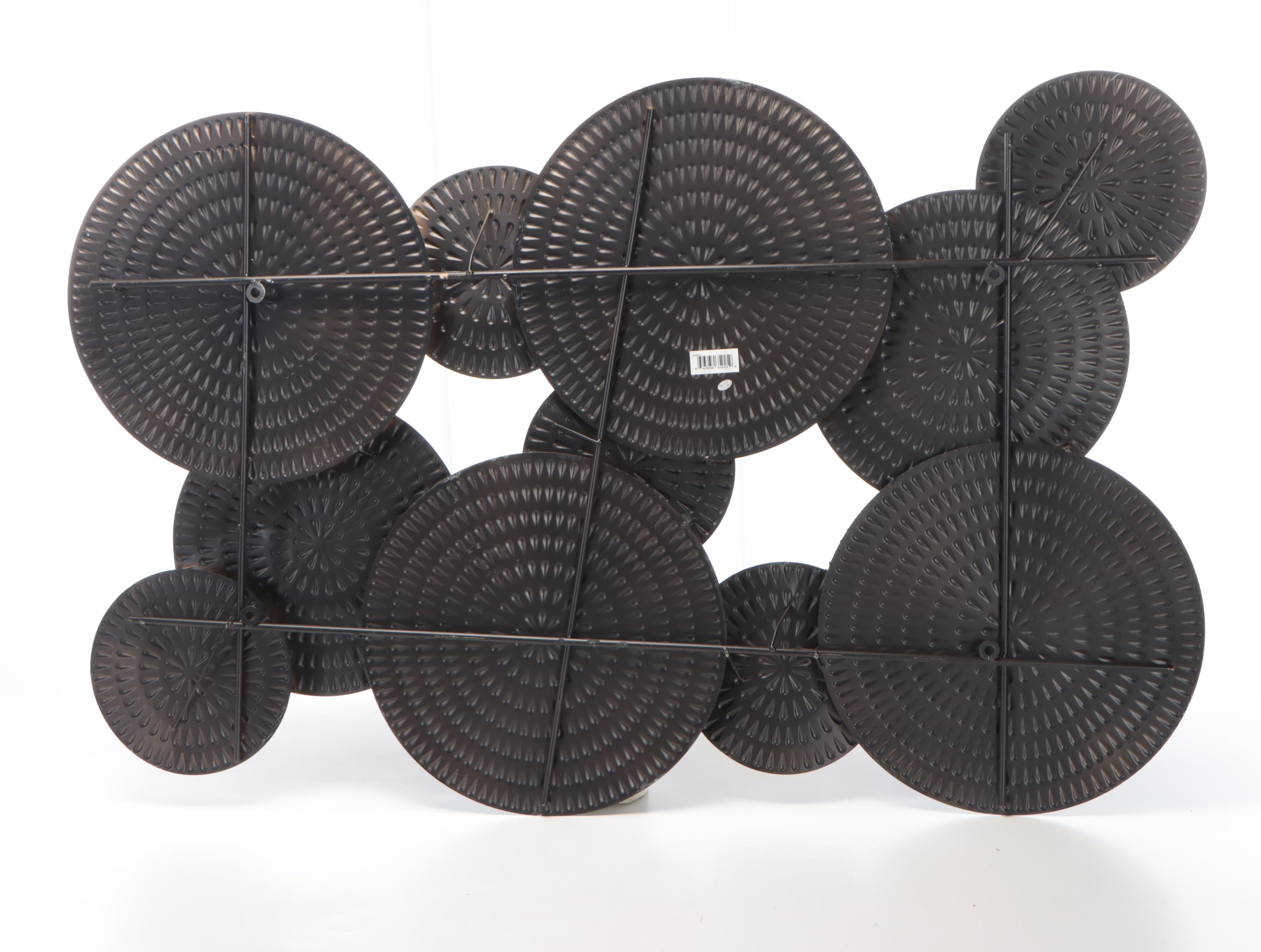 Abstract Metal Circle Wall Hanging Sculpture With Metal Leafy Branch