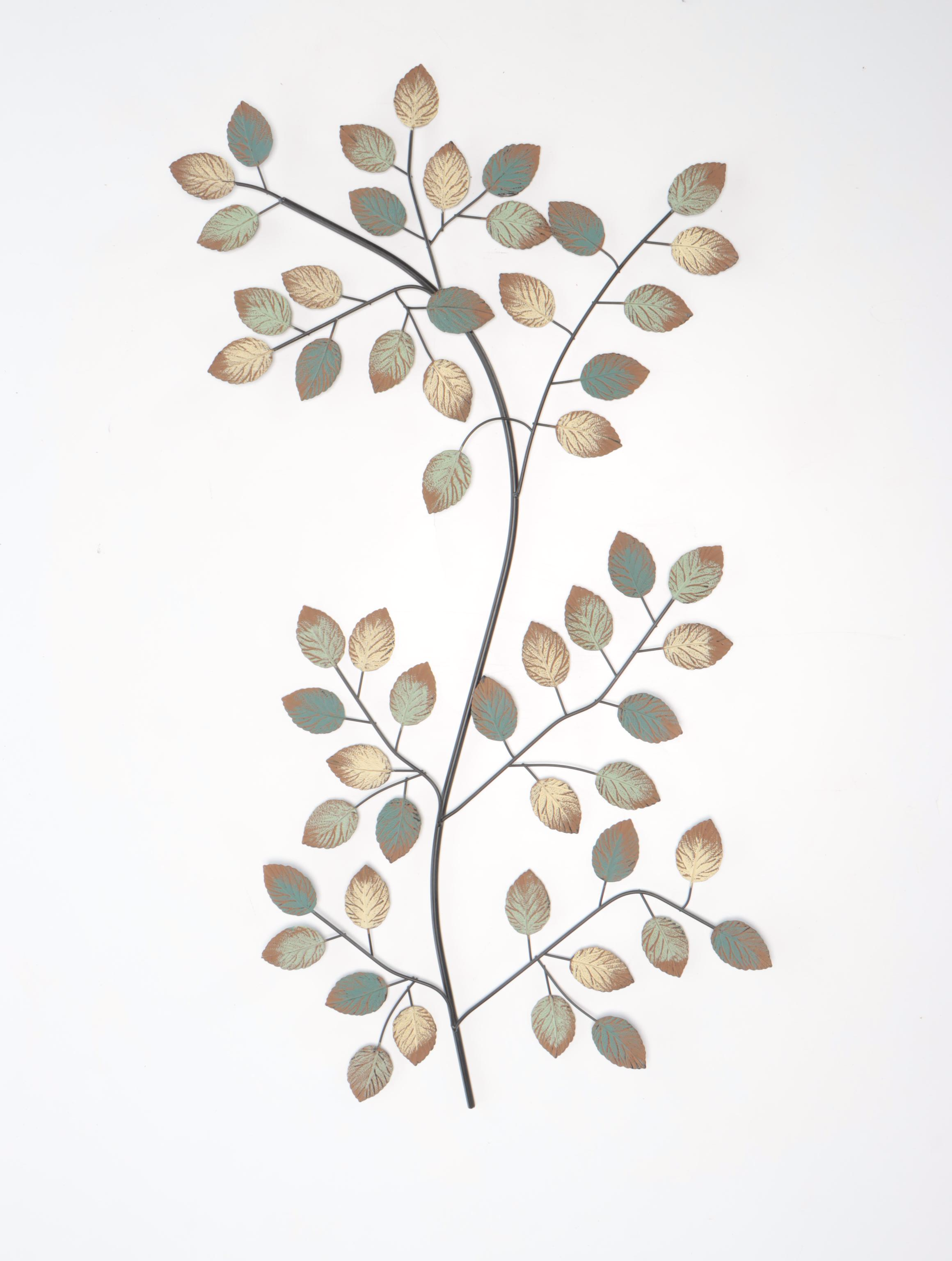 Abstract Metal Circle Wall Hanging Sculpture With Metal Leafy Branch
