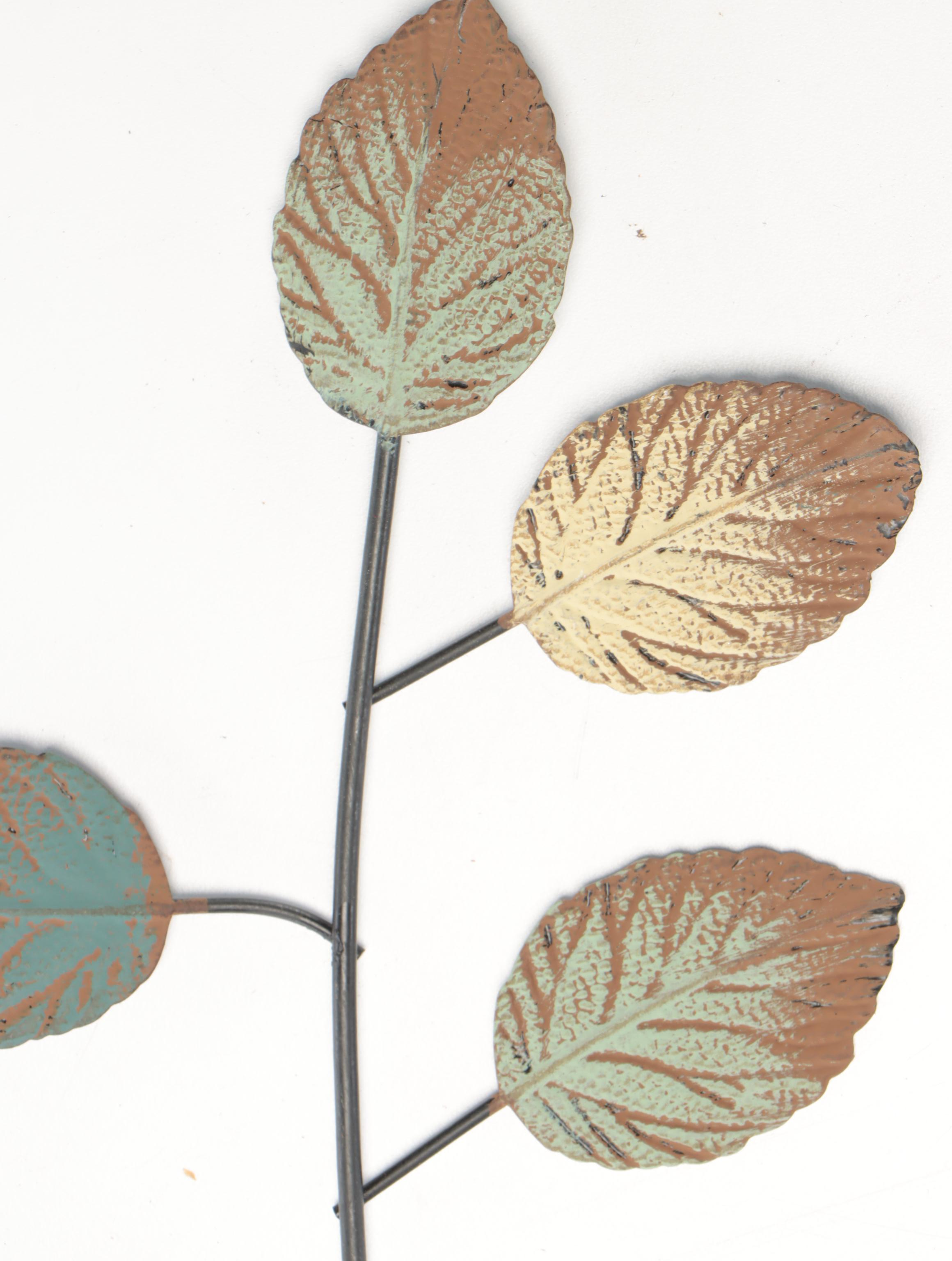 Abstract Metal Circle Wall Hanging Sculpture With Metal Leafy Branch