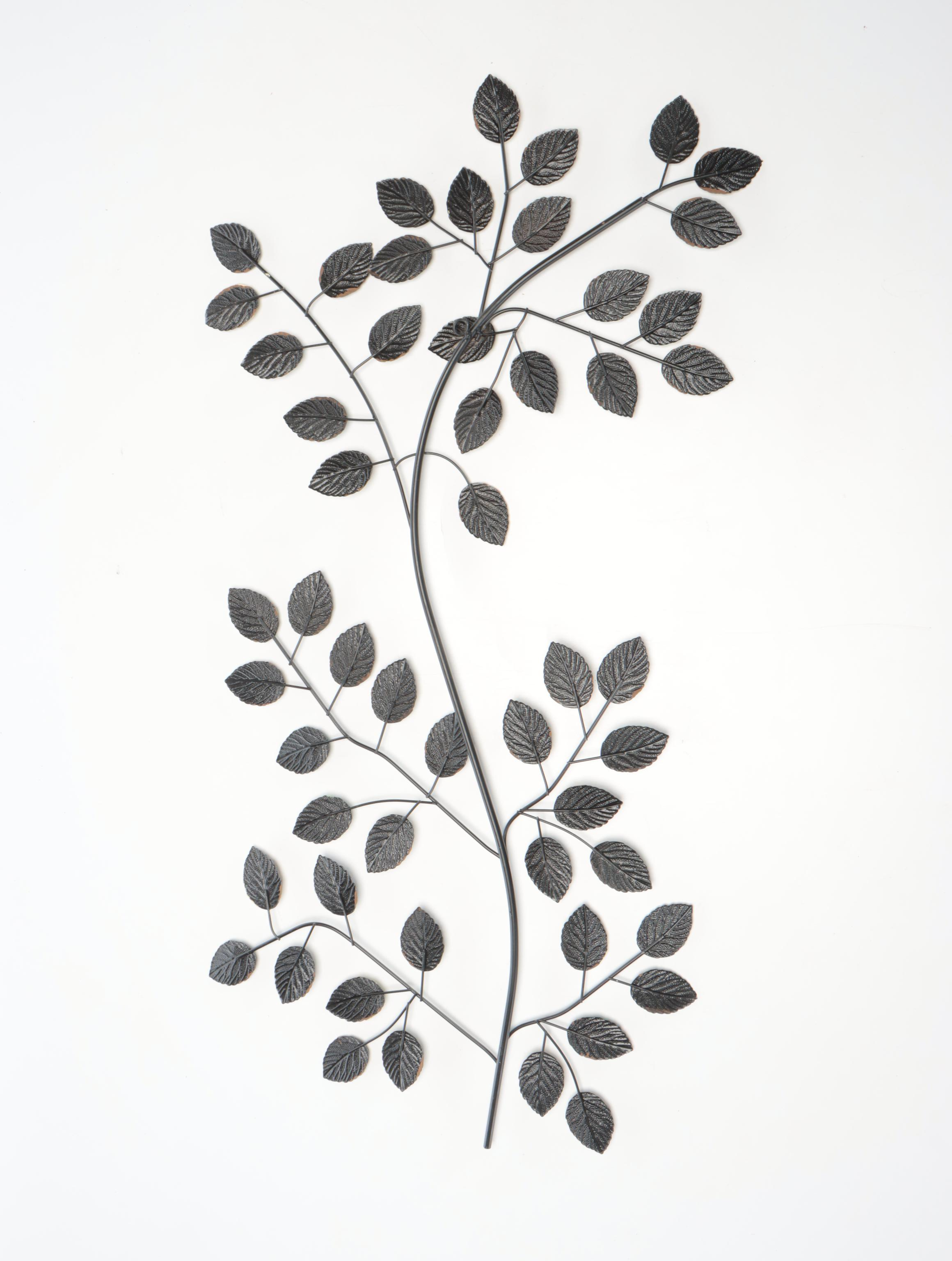 Abstract Metal Circle Wall Hanging Sculpture With Metal Leafy Branch