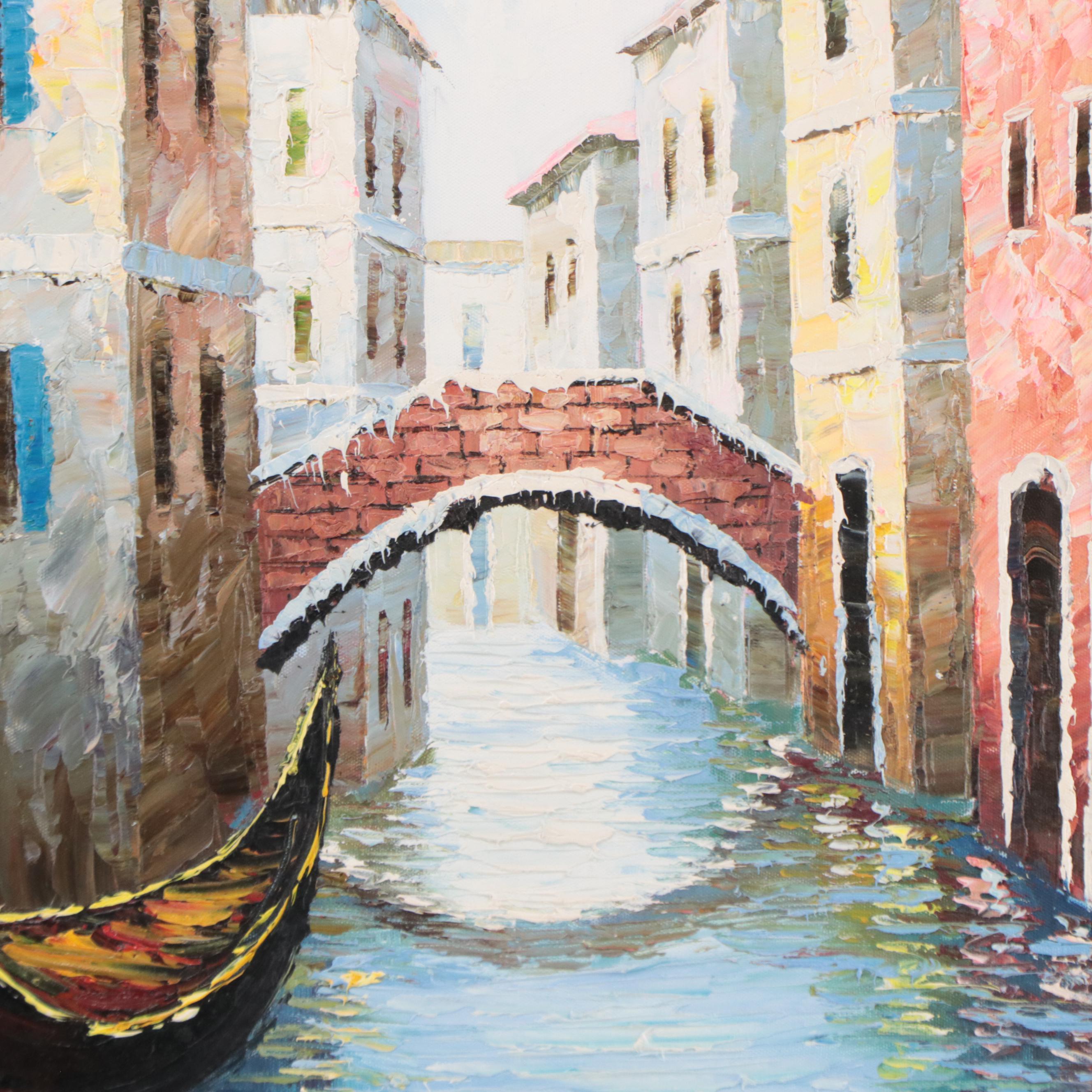 Rossini Oil Painting of a Venetian Canal Scene