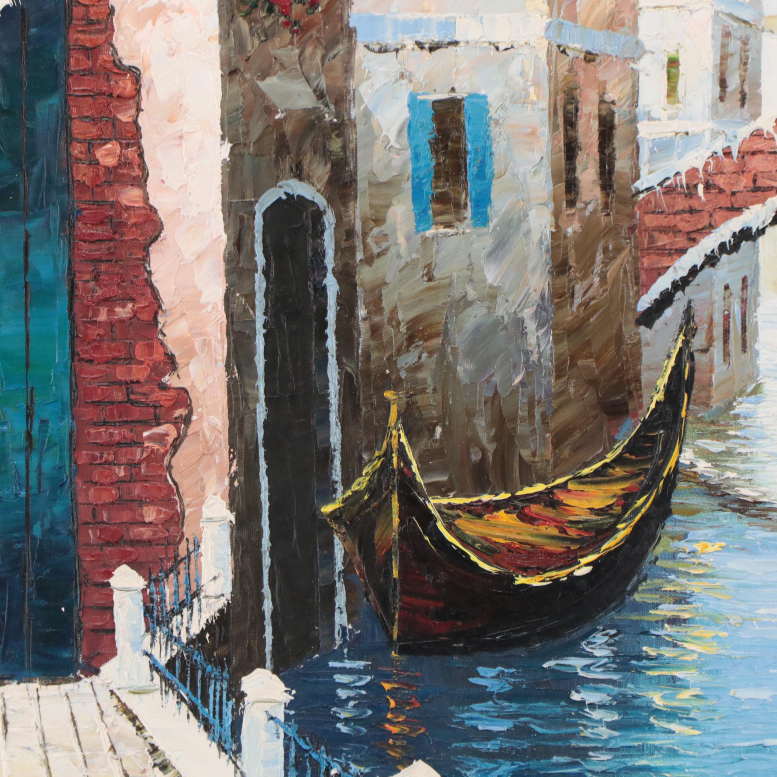 Rossini Oil Painting of a Venetian Canal Scene
