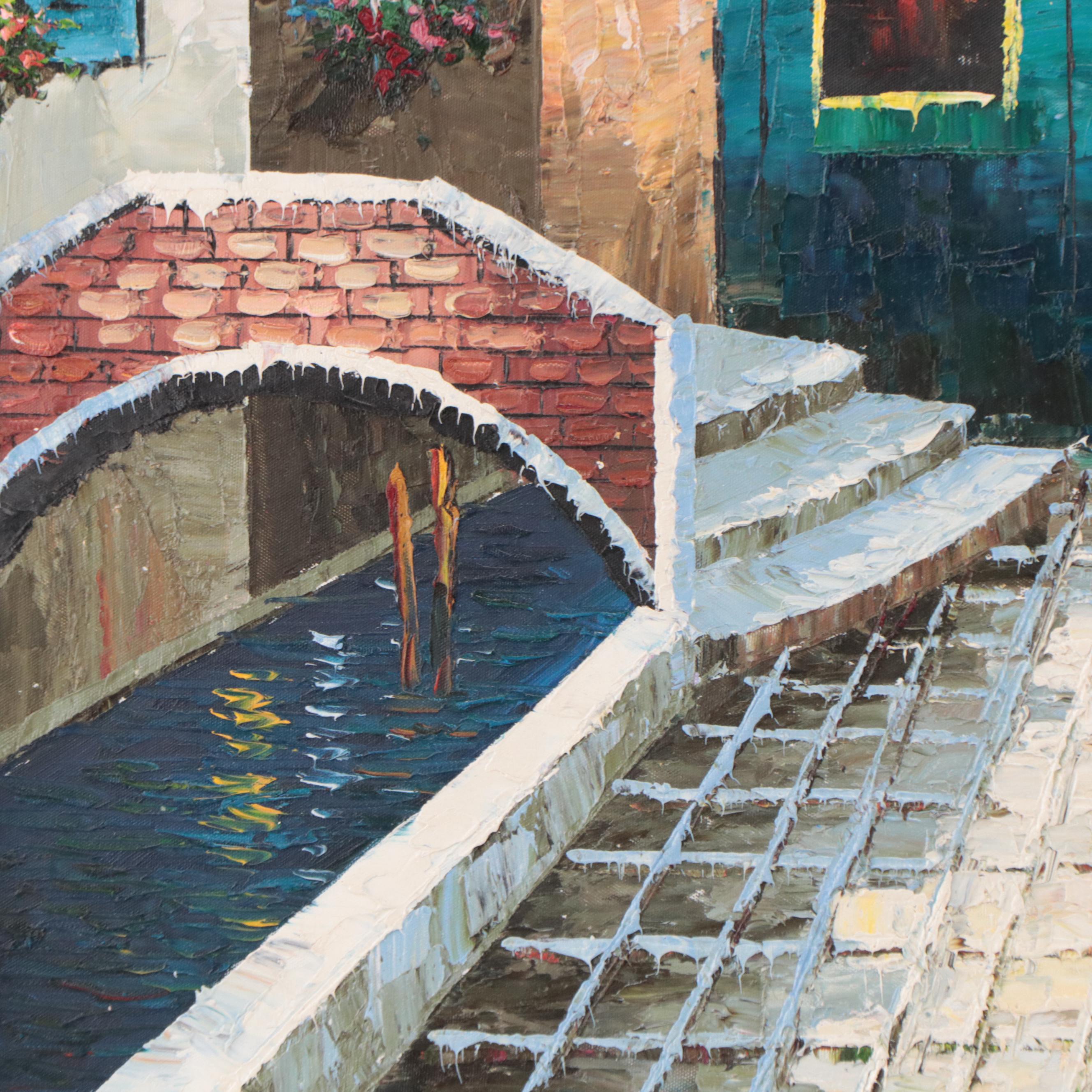 Rossini Oil Painting of a Venetian Canal Scene
