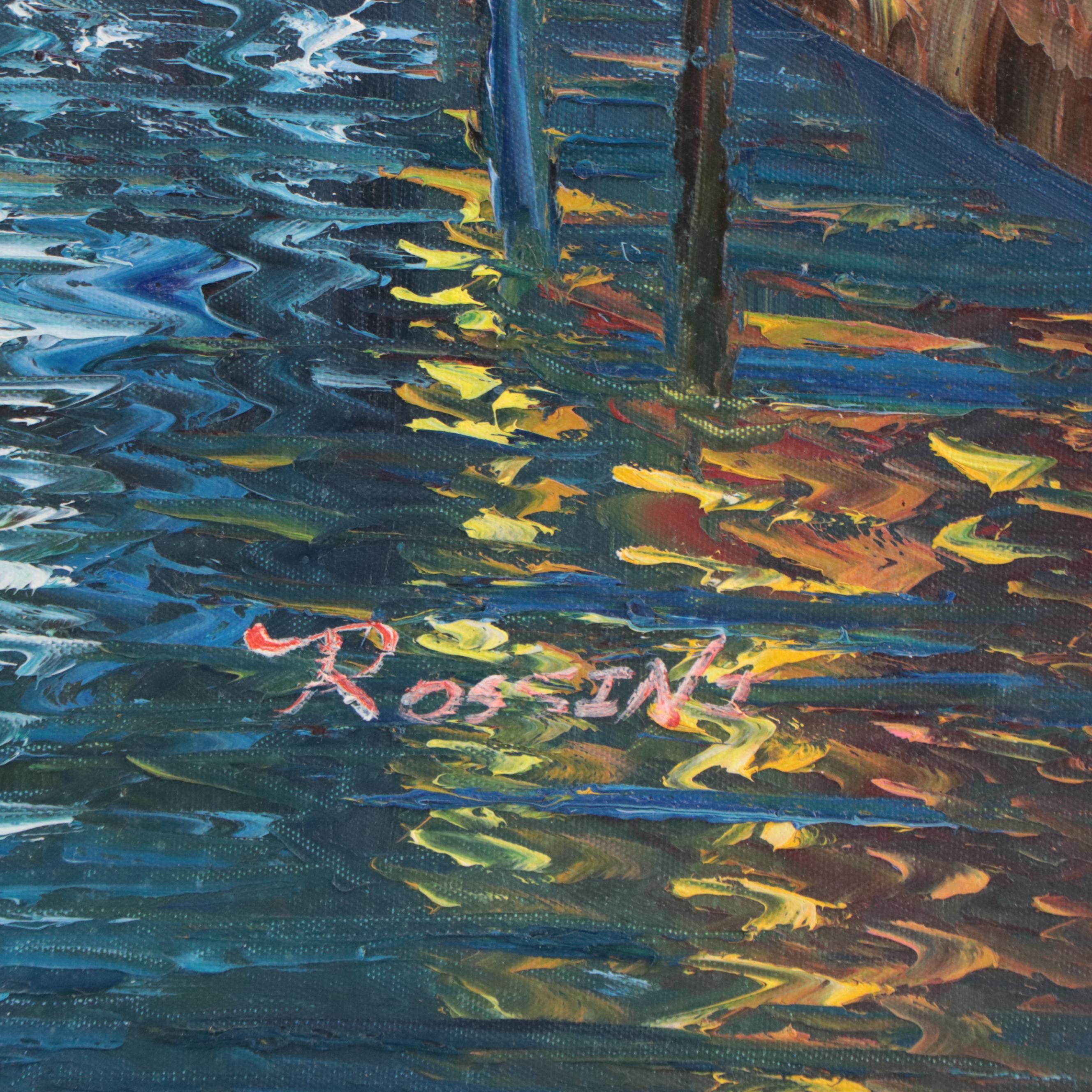 Rossini Oil Painting of a Venetian Canal Scene