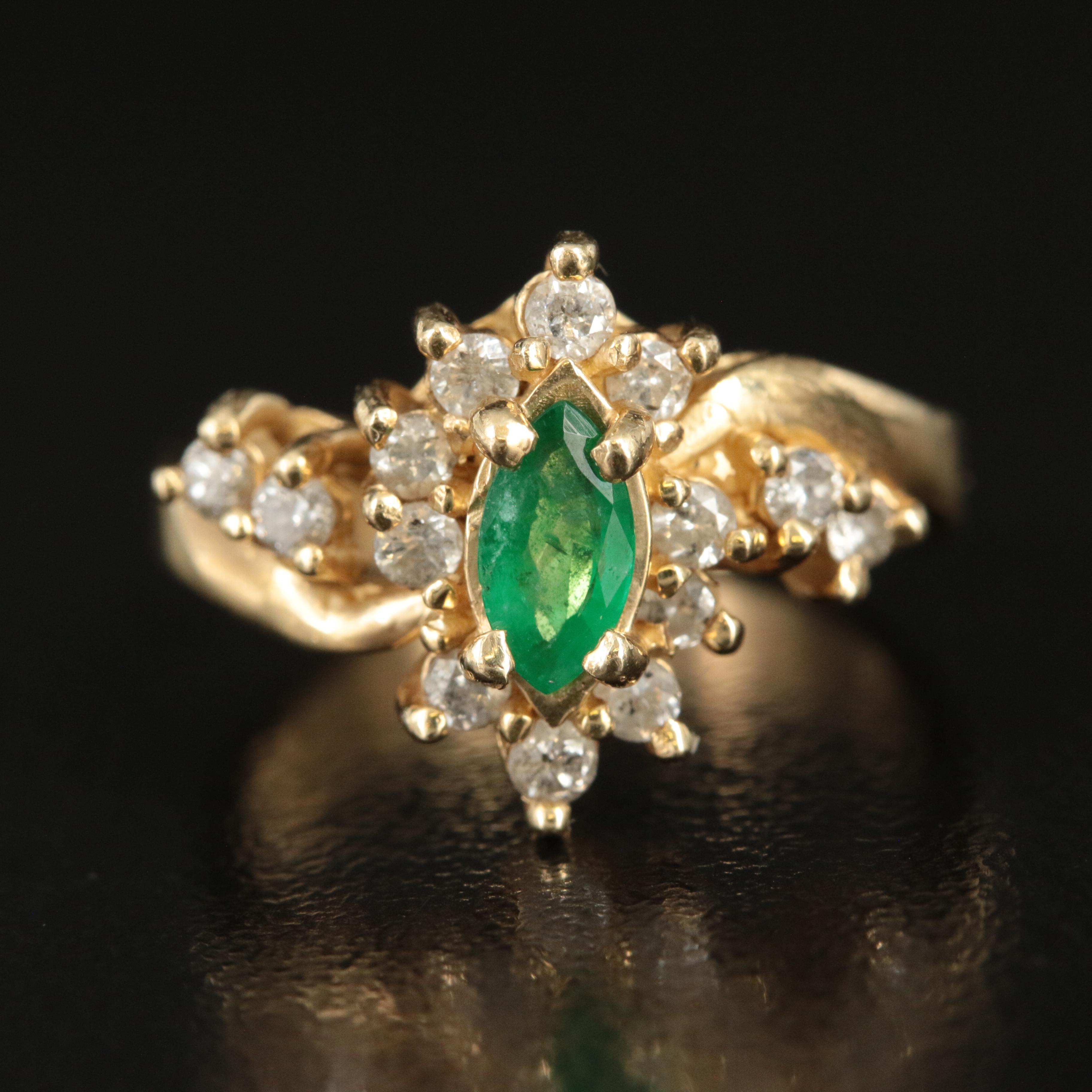 14K Emerald and Diamond Ring