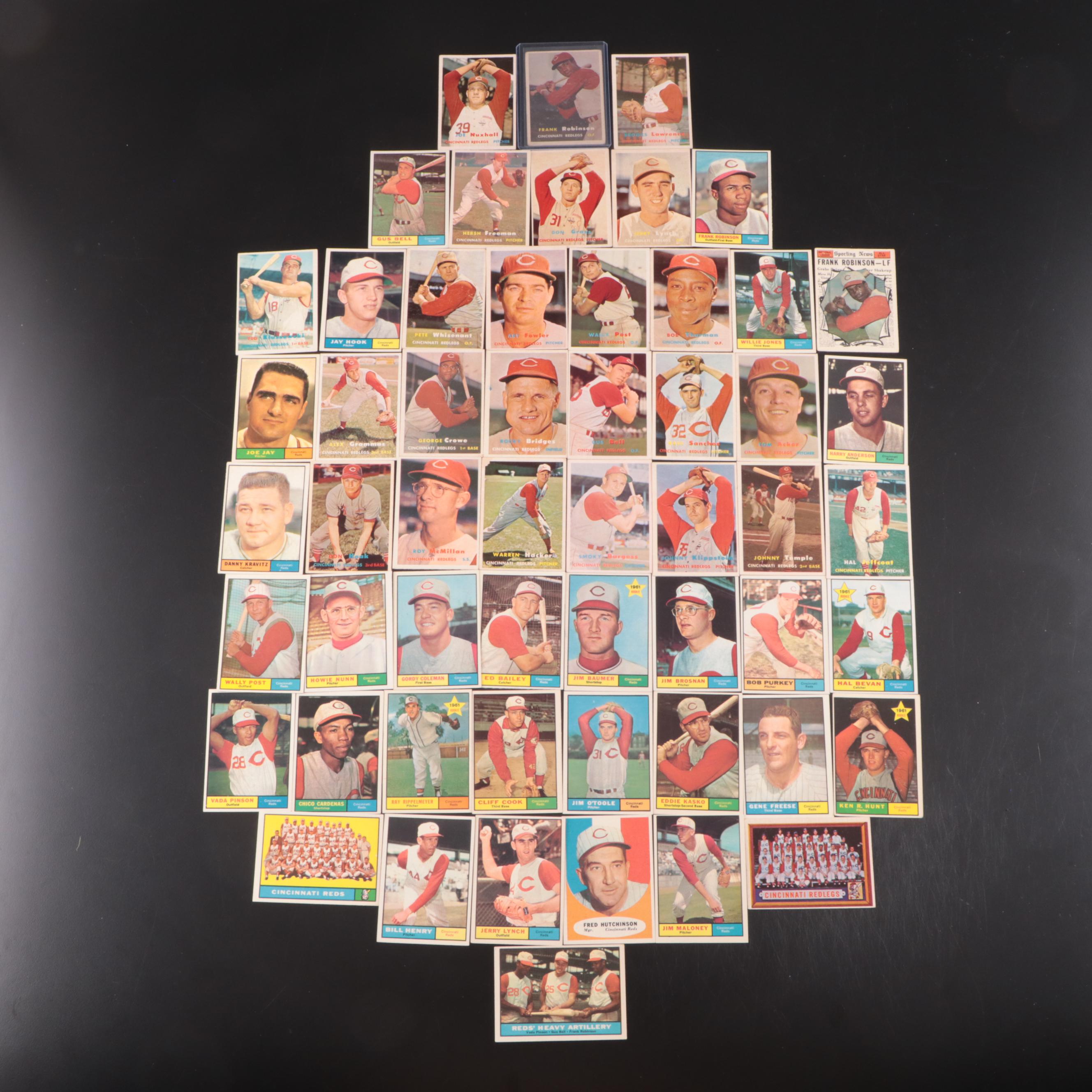 1957 and 1961 Cincinnati Reds Baseball Cards Featuring Frank Robinson Rookie