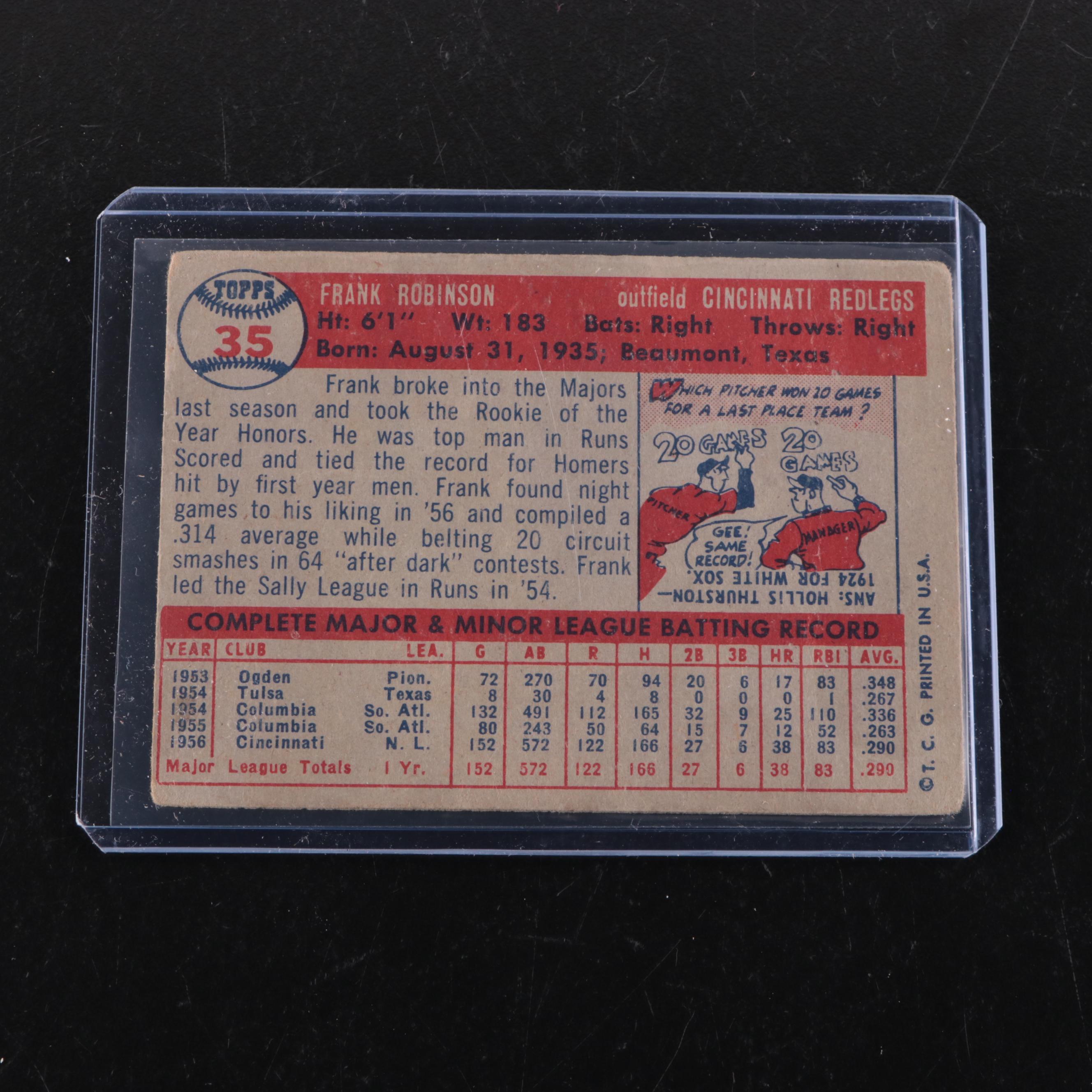 1957 and 1961 Cincinnati Reds Baseball Cards Featuring Frank Robinson Rookie