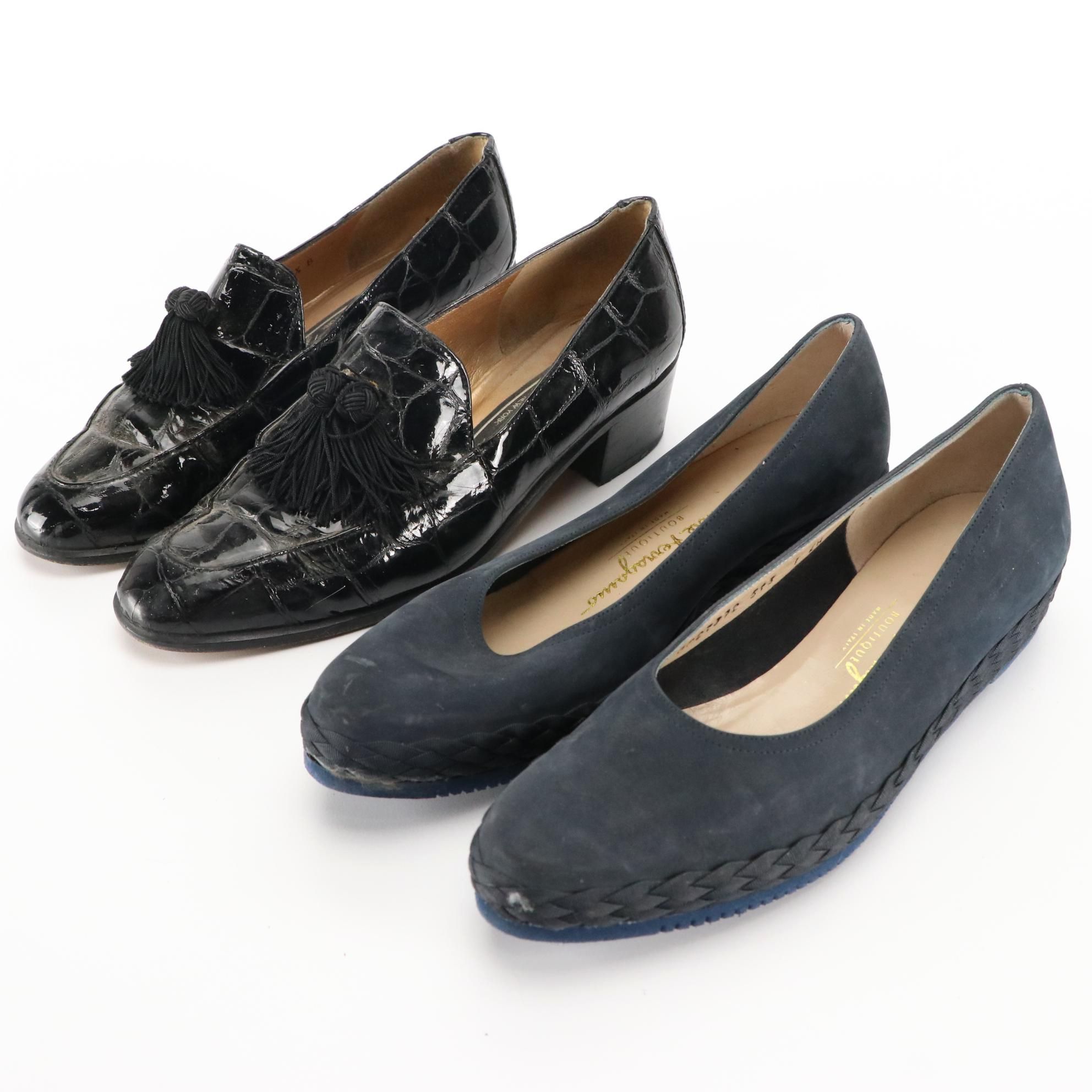 Salvatore Ferragamo Navy Suede Espadrilles & Stuart Weitzman Tassel Loafers