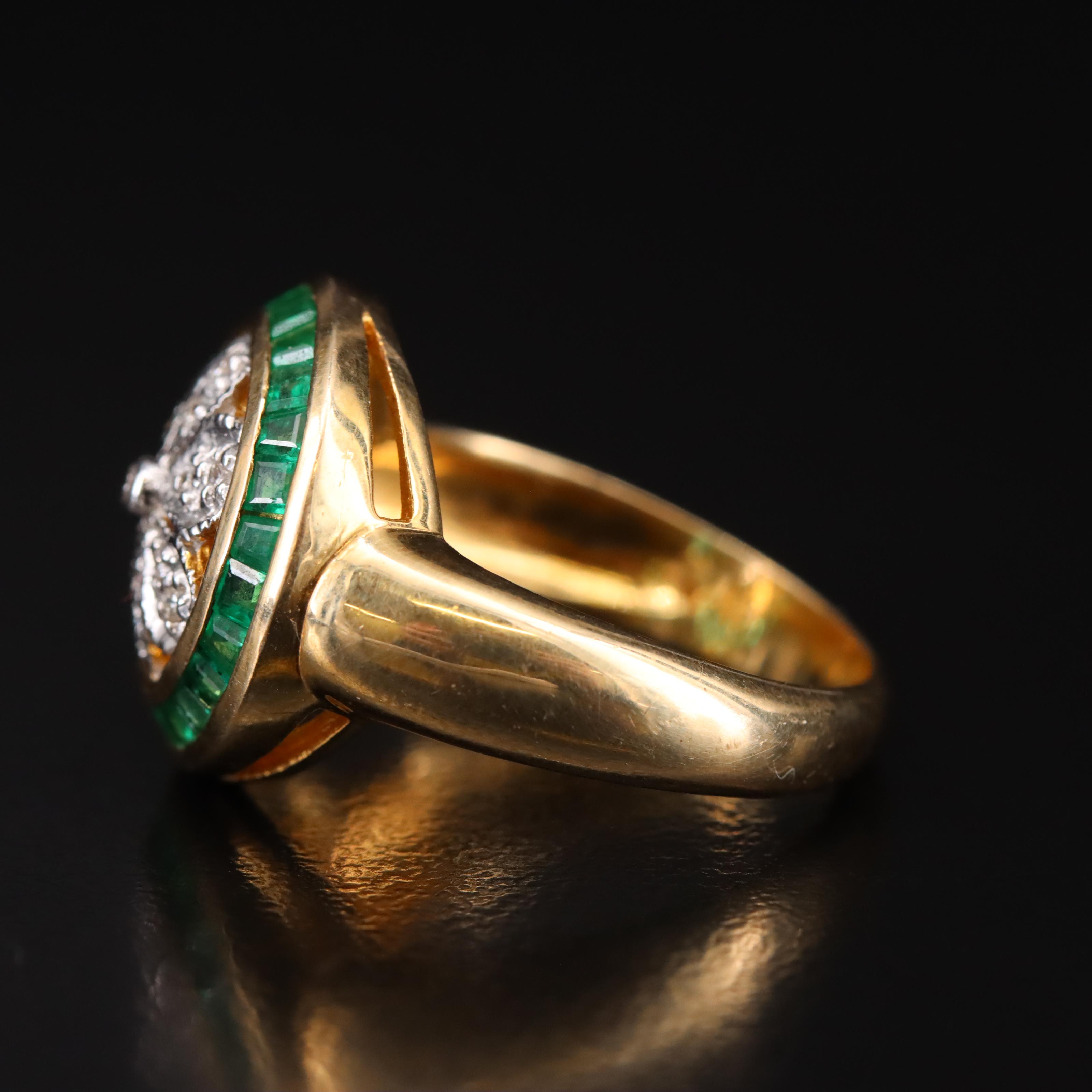18K Diamond and Emerald Flower Ring