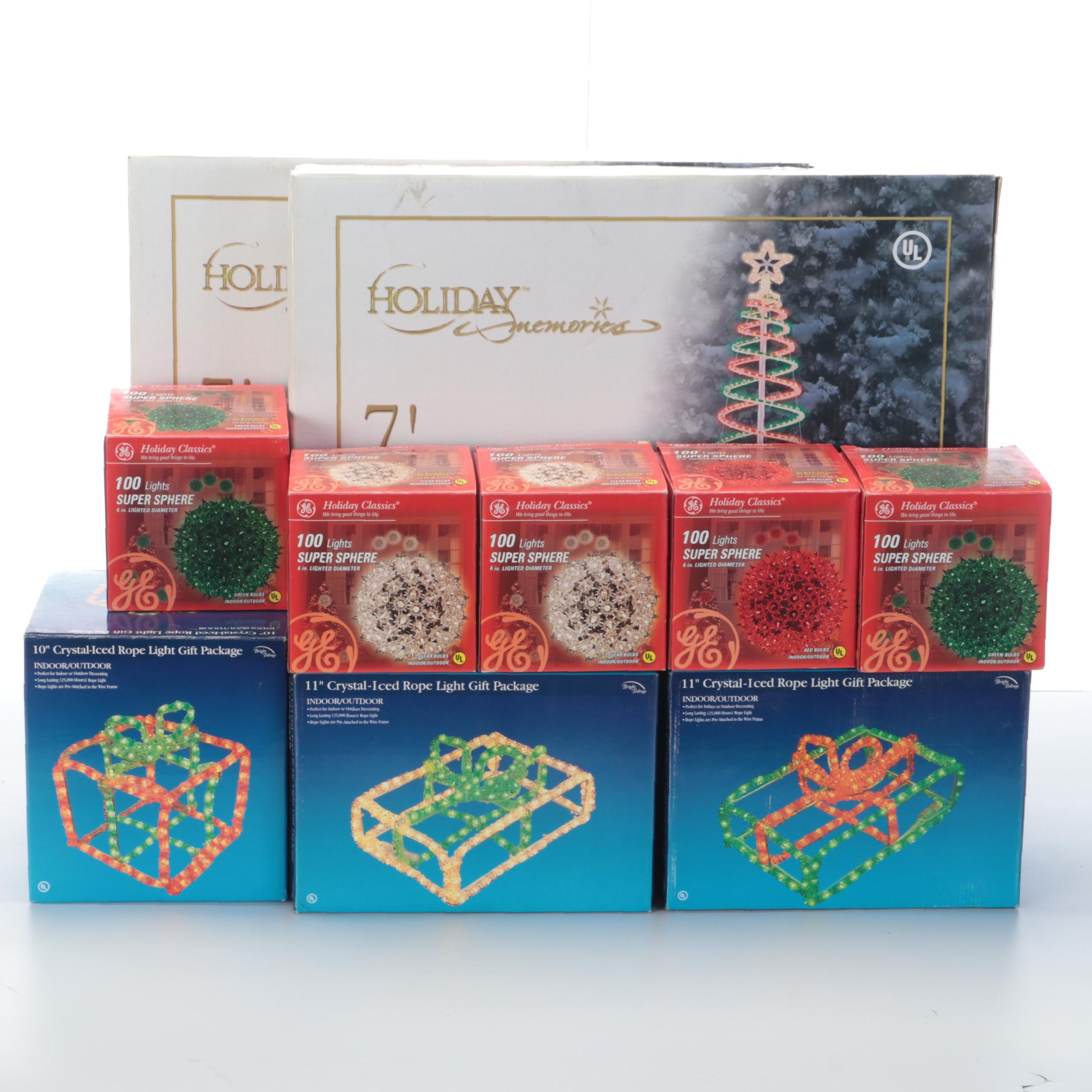 Holiday Memories Double Helix Rope Light Spiral Tree and Other Decorative Lights