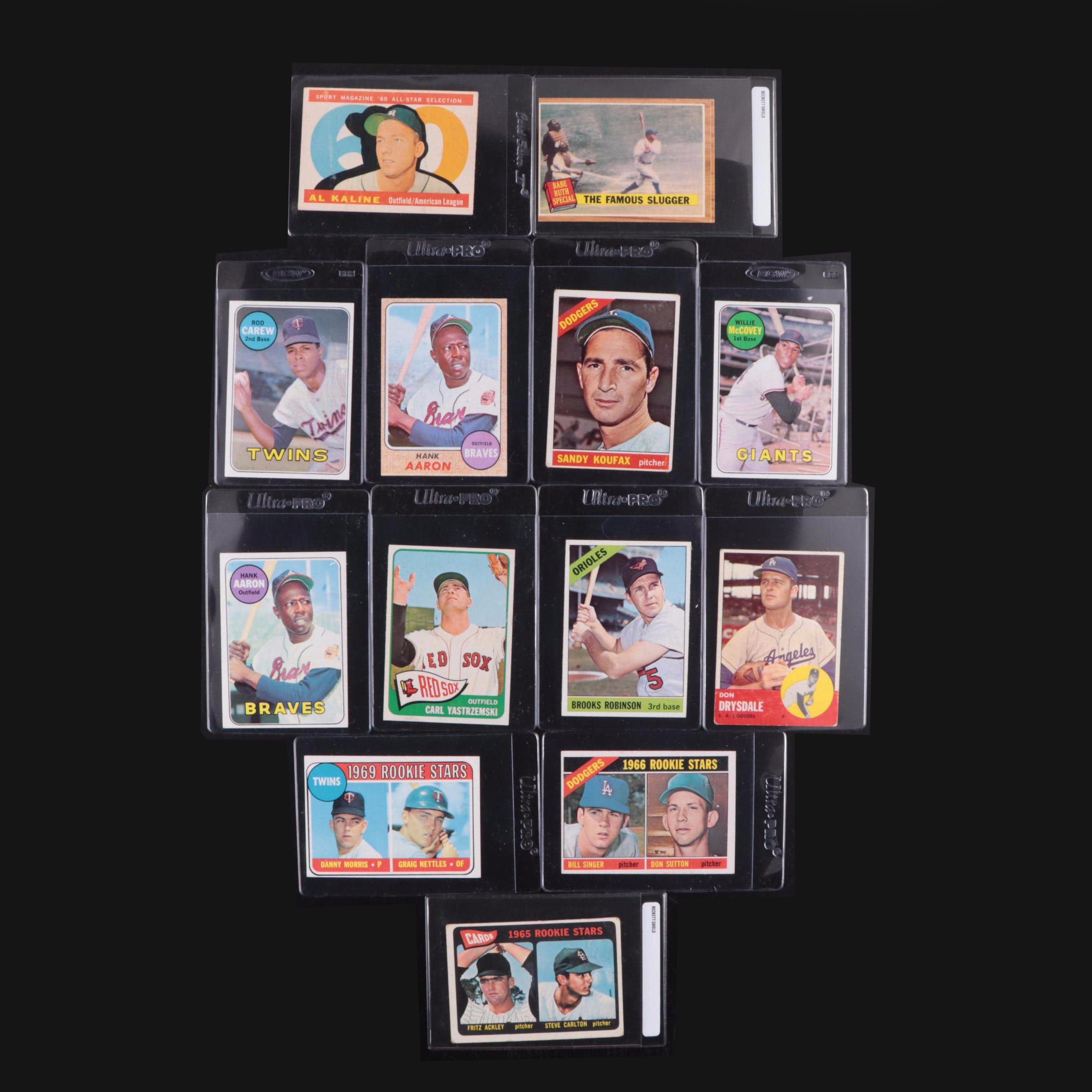 Topps Baseball Cards Featuring Steve Carlton and Don Sutton Rookies, 1960s