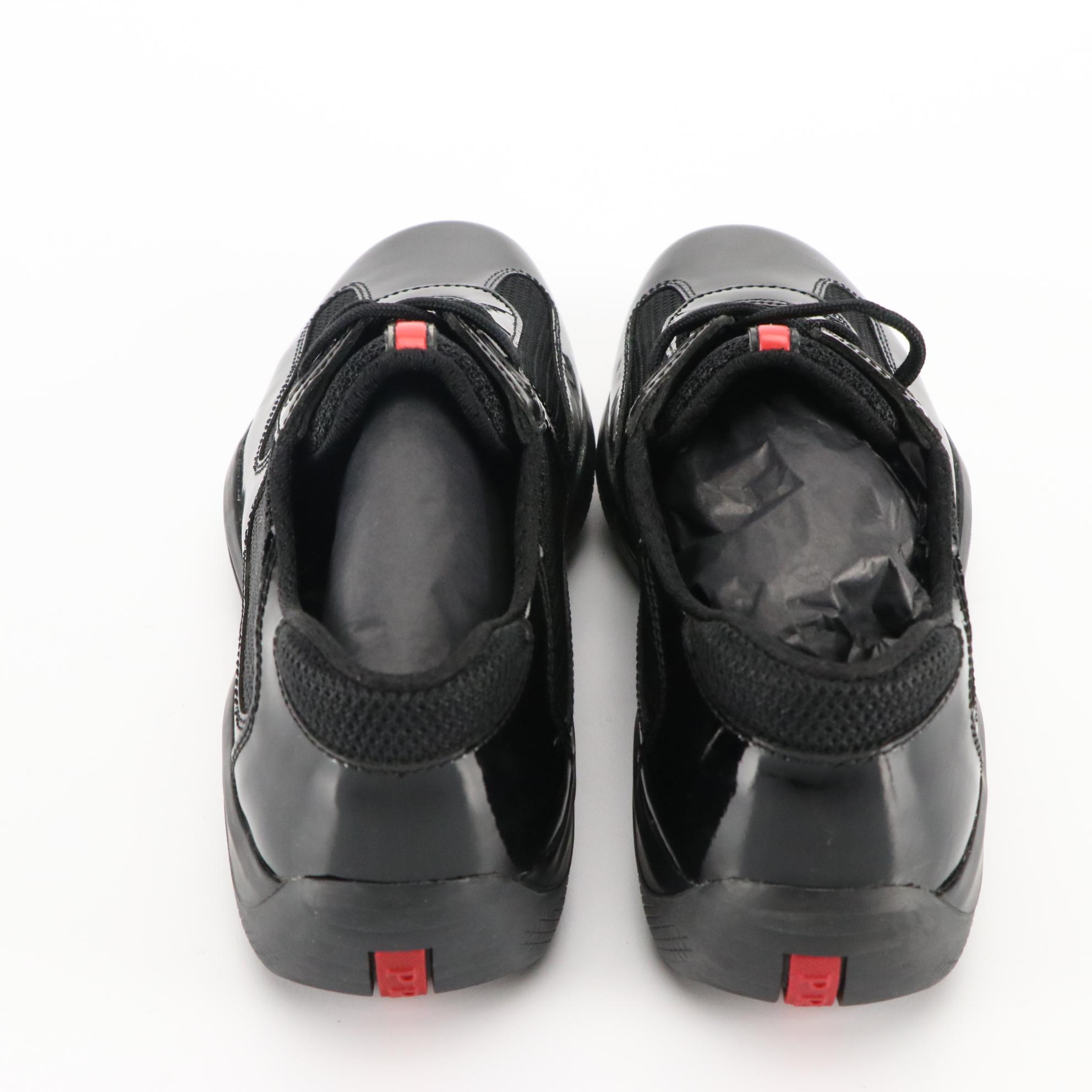 Prada America's Cup Vernice Bike Nero Patent Leather and Nylon Lace-Up Sneakers