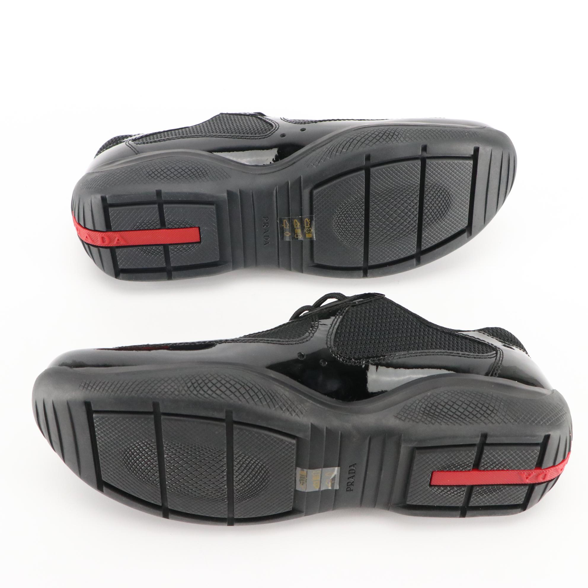 Prada America's Cup Vernice Bike Nero Patent Leather and Nylon Lace-Up Sneakers