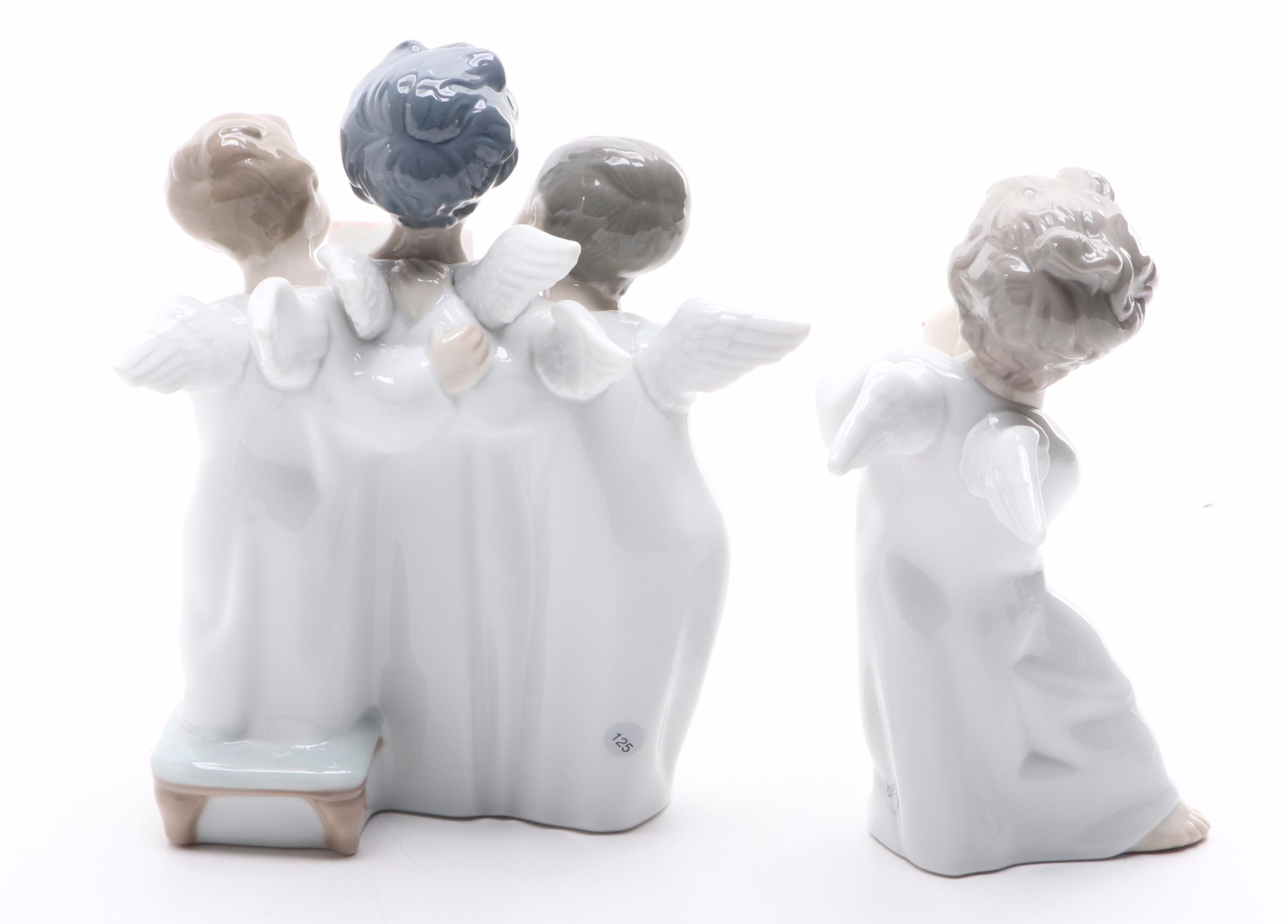 Lladró "Angels Group" and "Angel with Flute" Porcelain Figurines