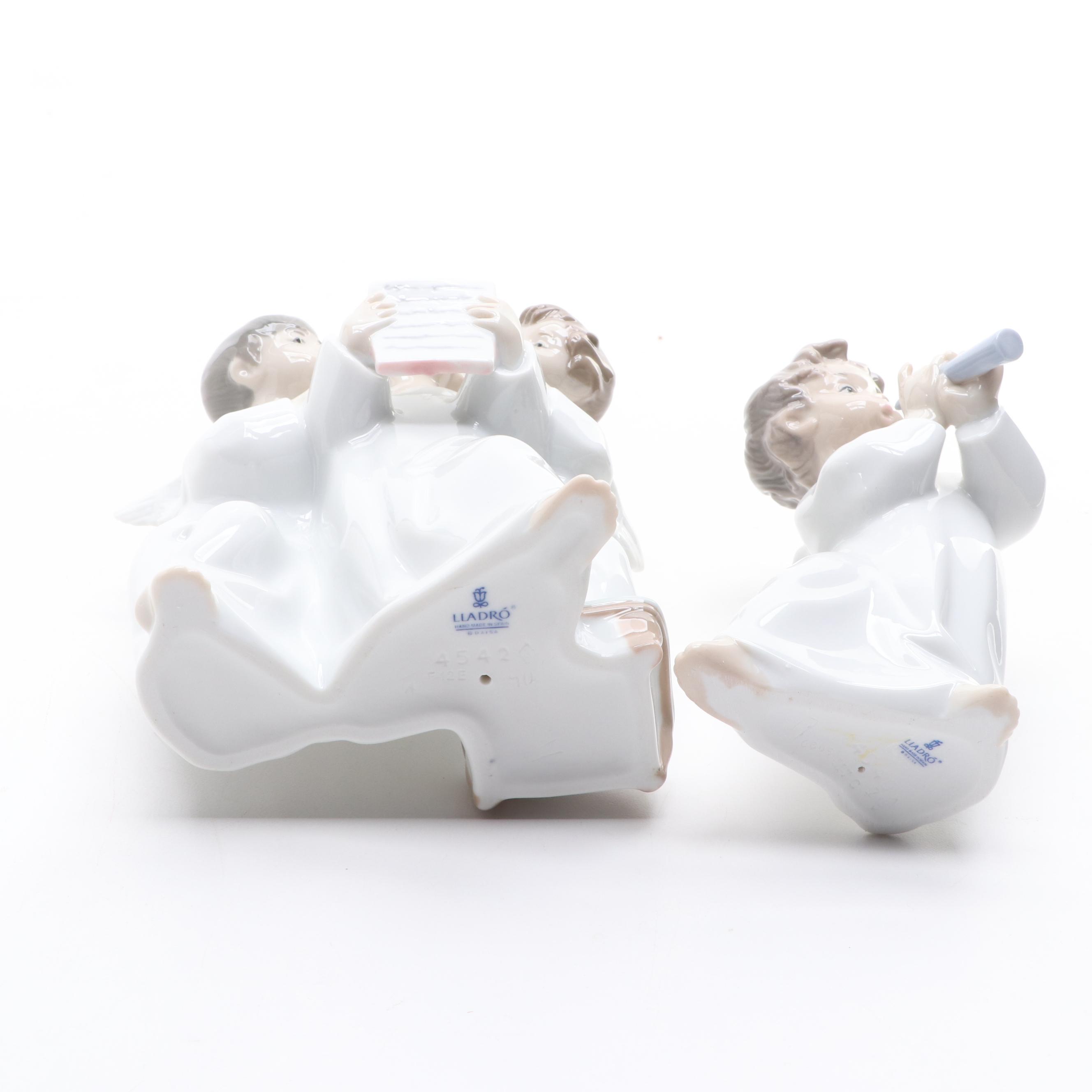 Lladró "Angels Group" and "Angel with Flute" Porcelain Figurines