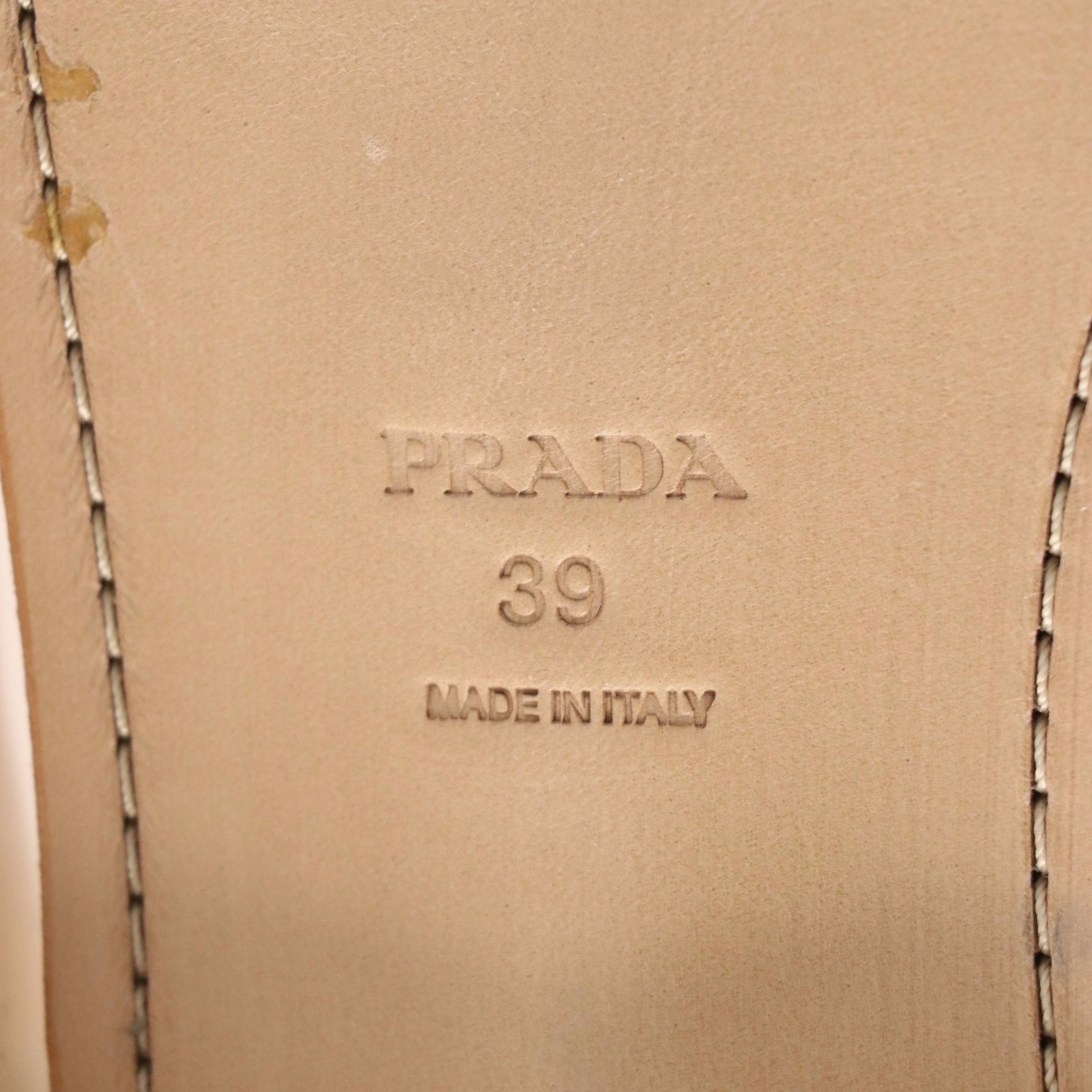 Prada Studded Gold Saffiano Leather Sandals from Barneys New York, New in Box