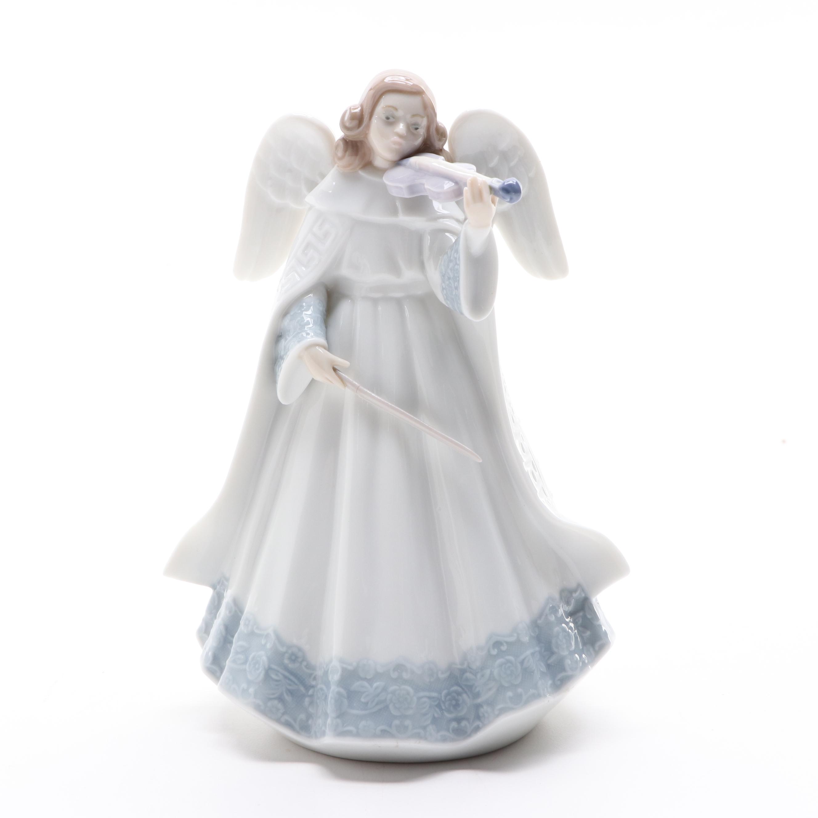 Lladró "Angelic Violinist" Tree Topper and "Angel Care" Porcelain Figurine