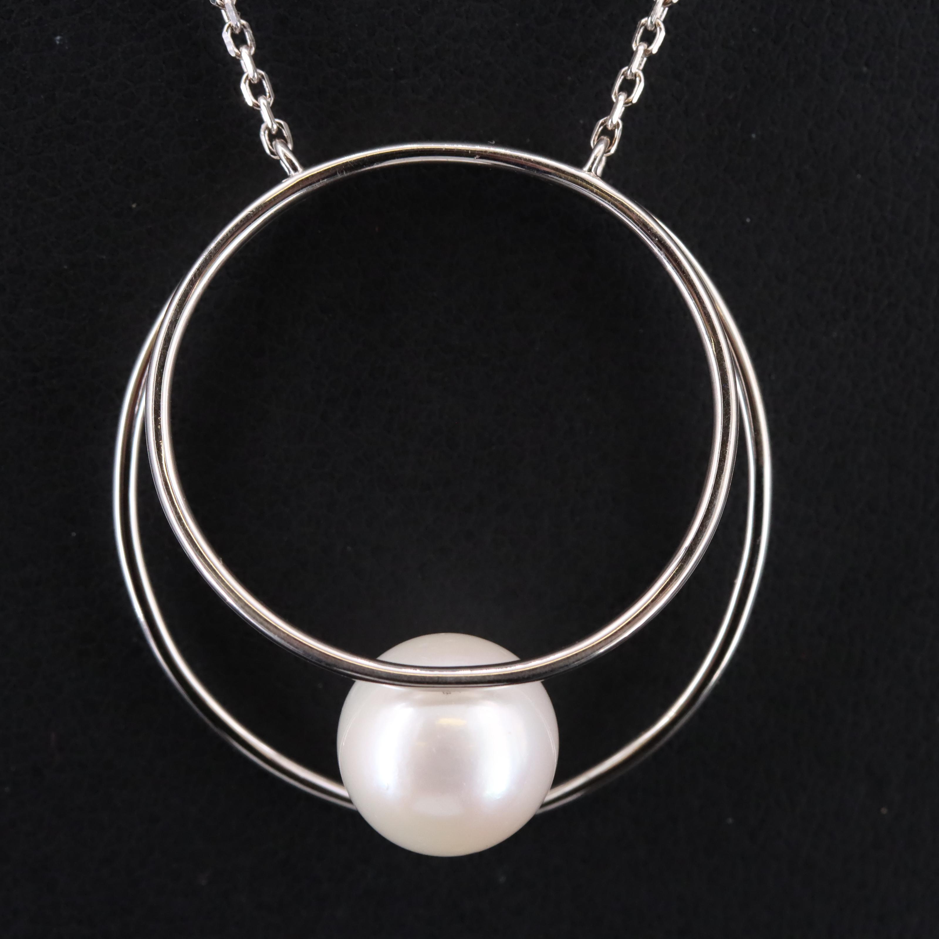 Sterling Pearl Crescent Pendant Necklace