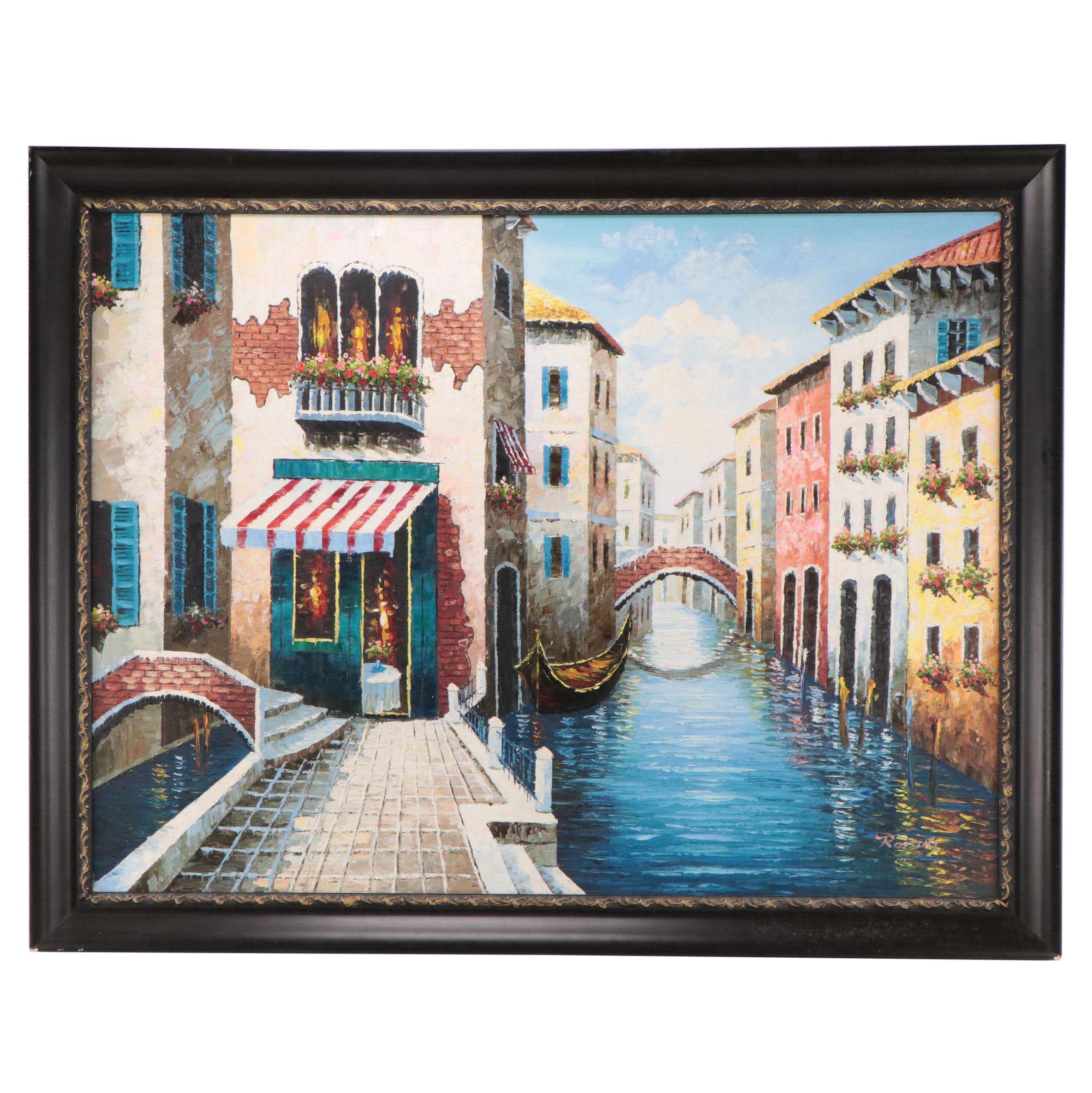 Rossini Oil Painting of a Venetian Canal Scene