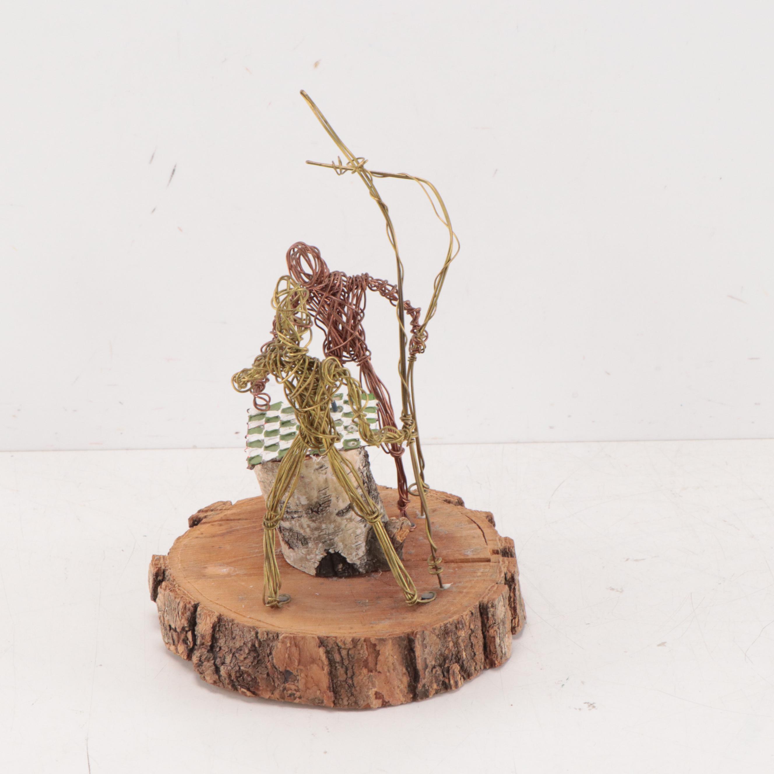 Rustic Wood and Wire Sculpture of Figures Playing Chess, 1999