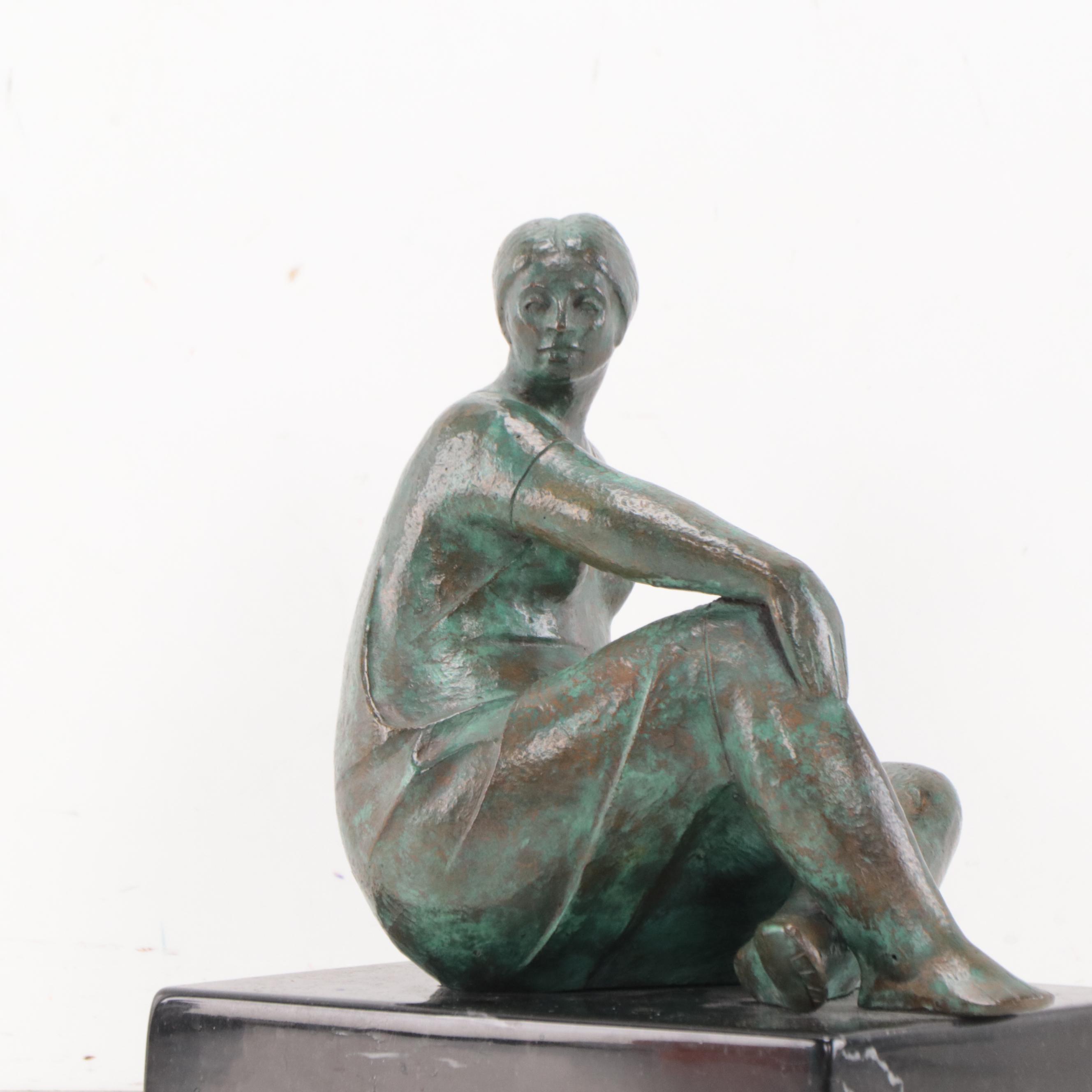 Bronze Sculpture of Sitting Woman