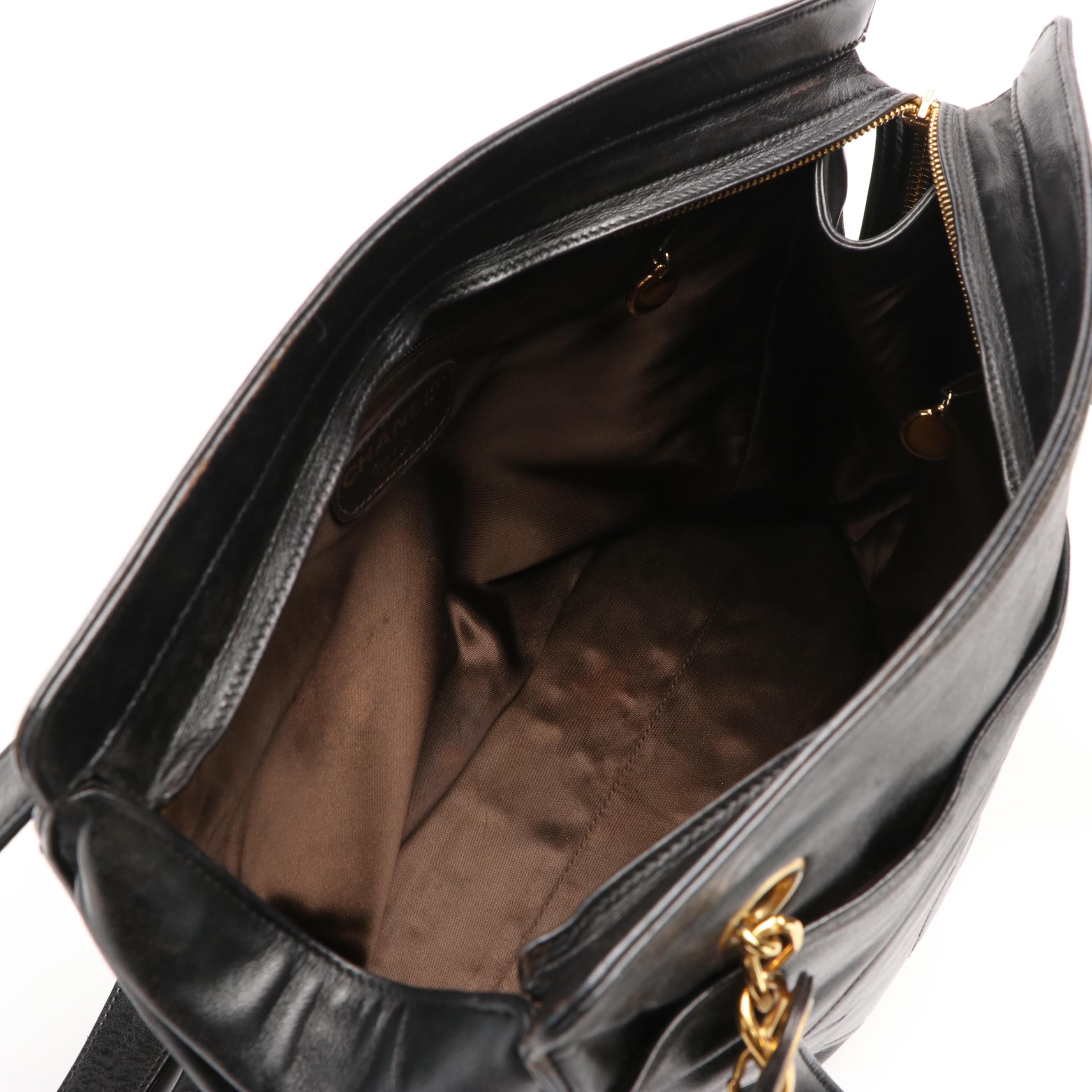 Chanel CC Logo Black Caviar Leather Tote Bag