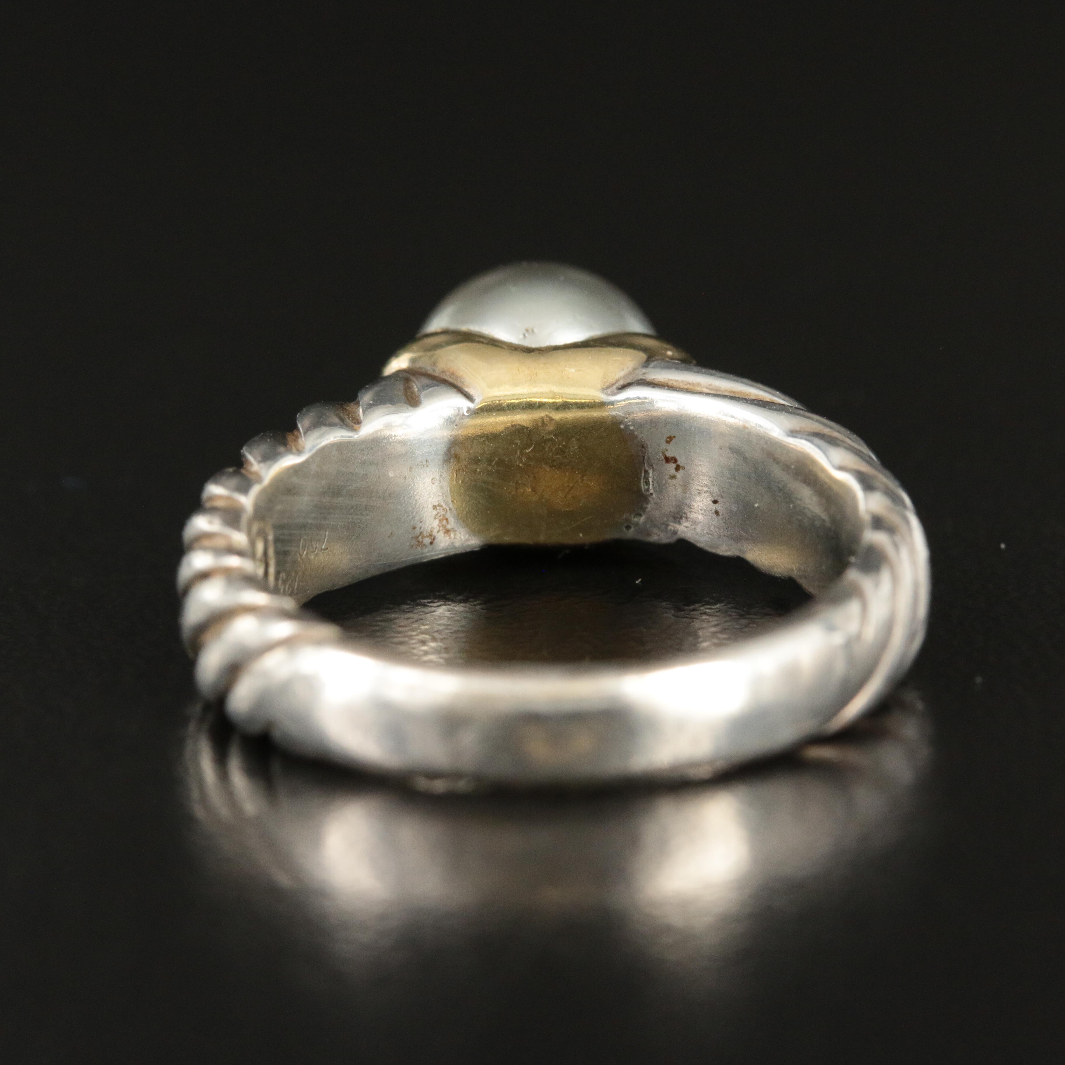 David Yurman Sterling and 18K Pearl Cable Ring
