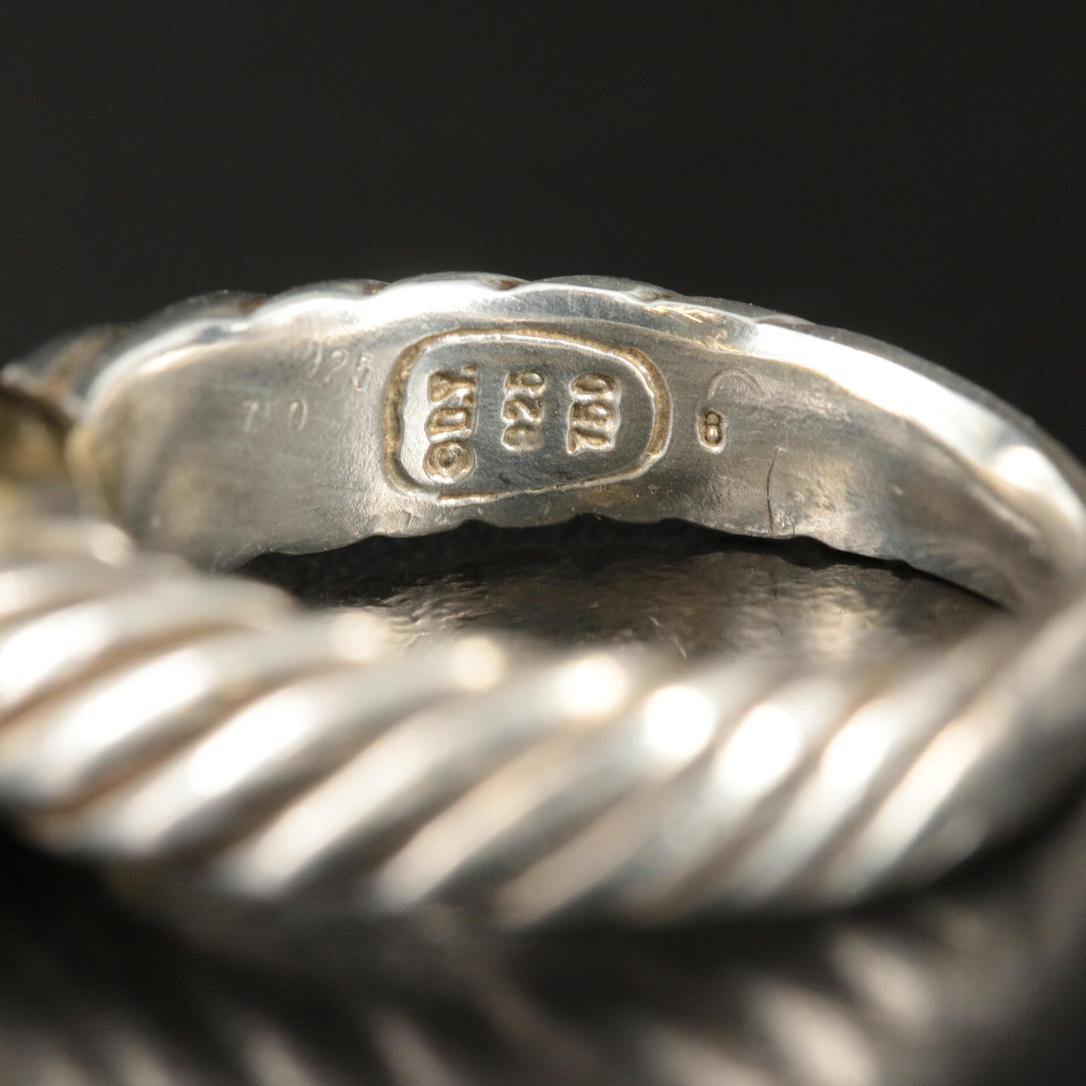 David Yurman Sterling and 18K Pearl Cable Ring