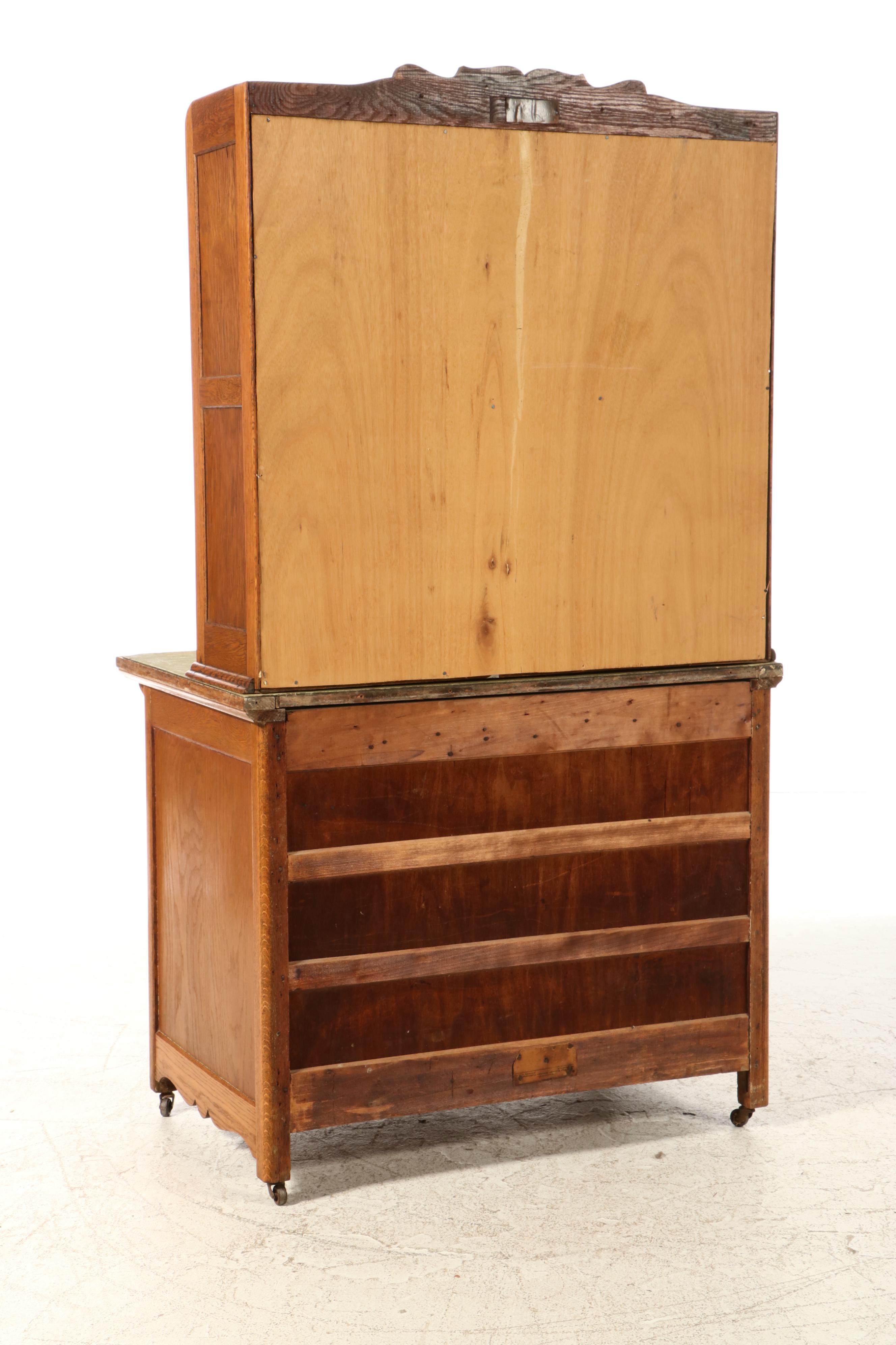 Oak Two-Piece Hoosier Cabinet, Early to Mid 20th Century