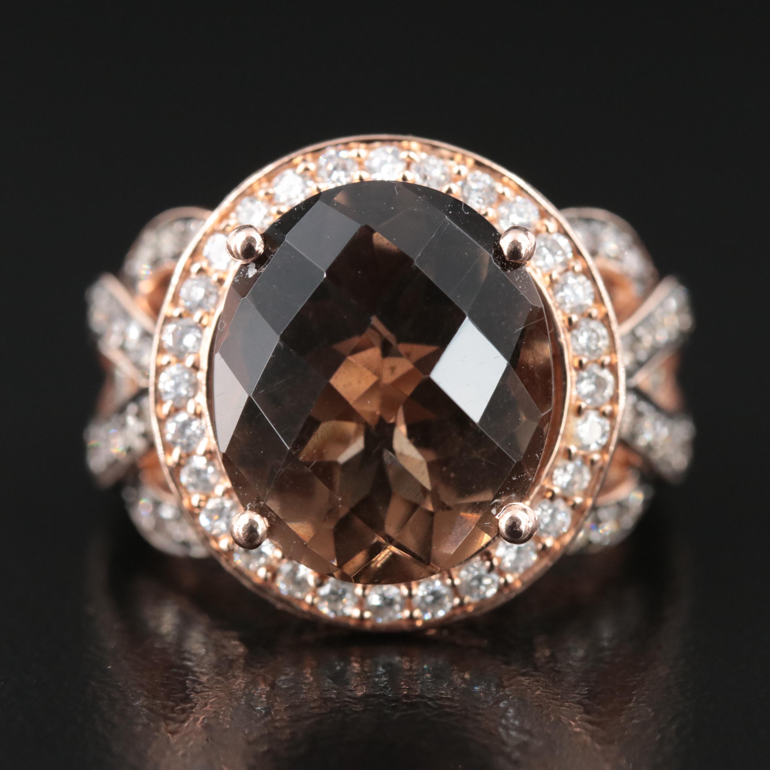 Le Vian 14K Rose Gold Smoky Quartz and 1.33 CTW Diamond Ring