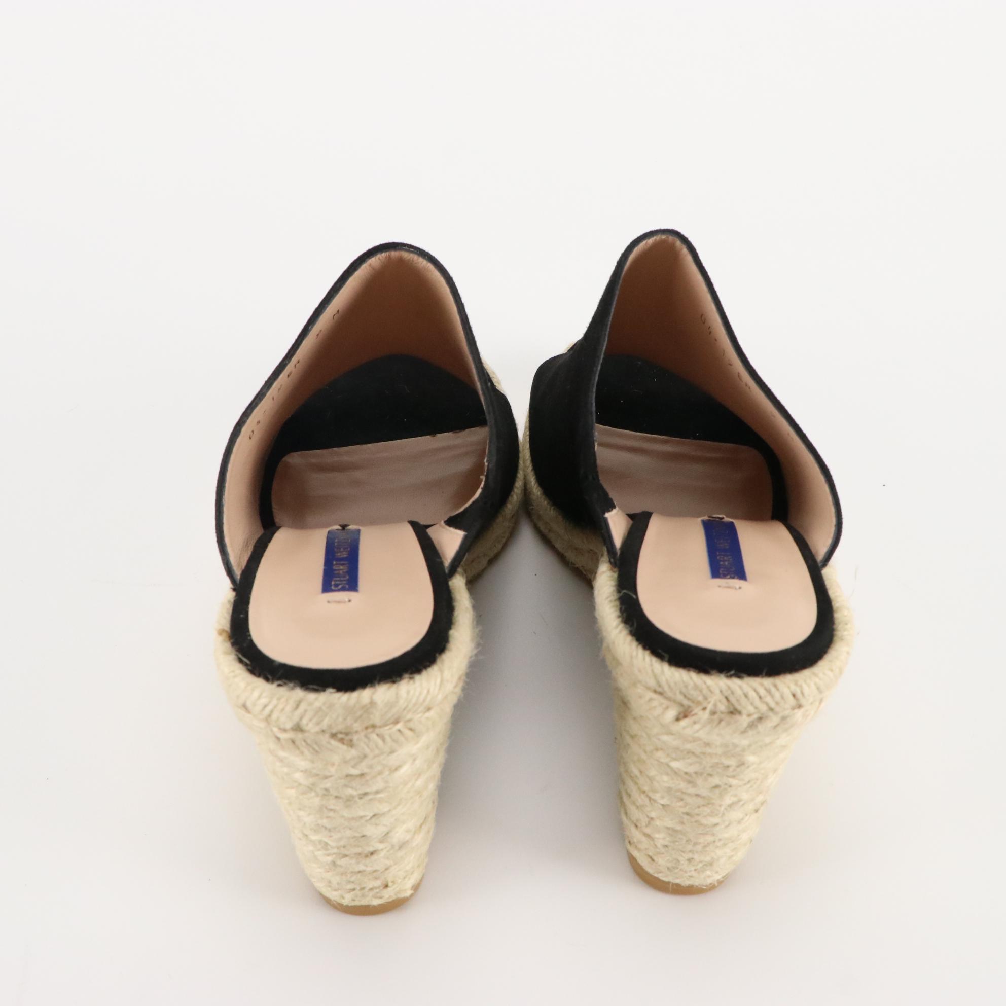 Stuart Weitzman Black Suede and Tan Leather Espadrille Wedge Sandals, New in Box