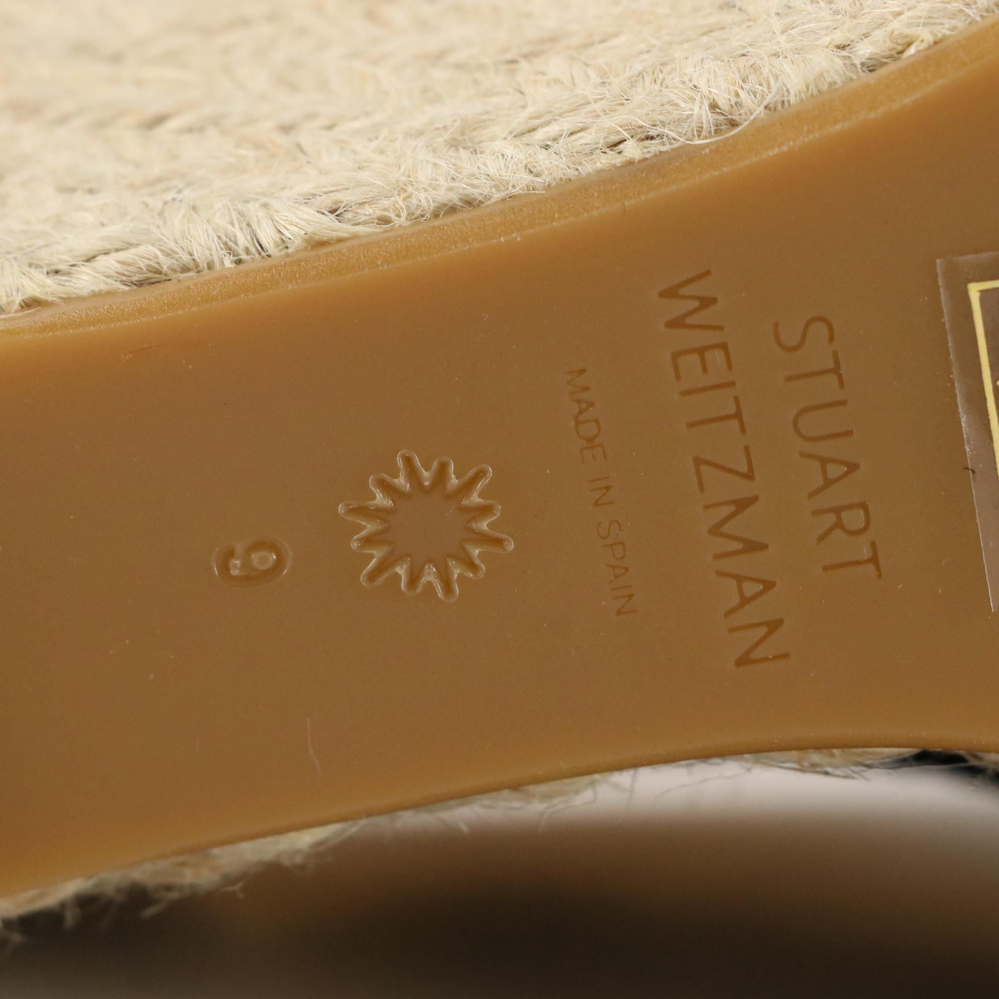 Stuart Weitzman Black Suede and Tan Leather Espadrille Wedge Sandals, New in Box