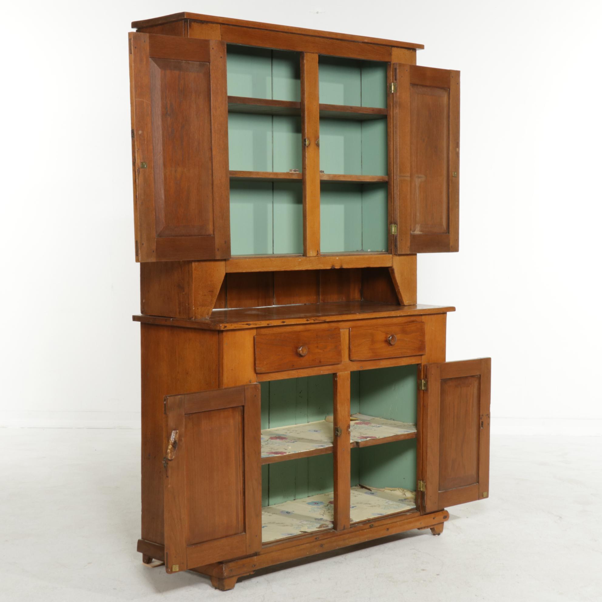 American Primitive Mixed Hardwoods Stepback Cupboard, 19th Century