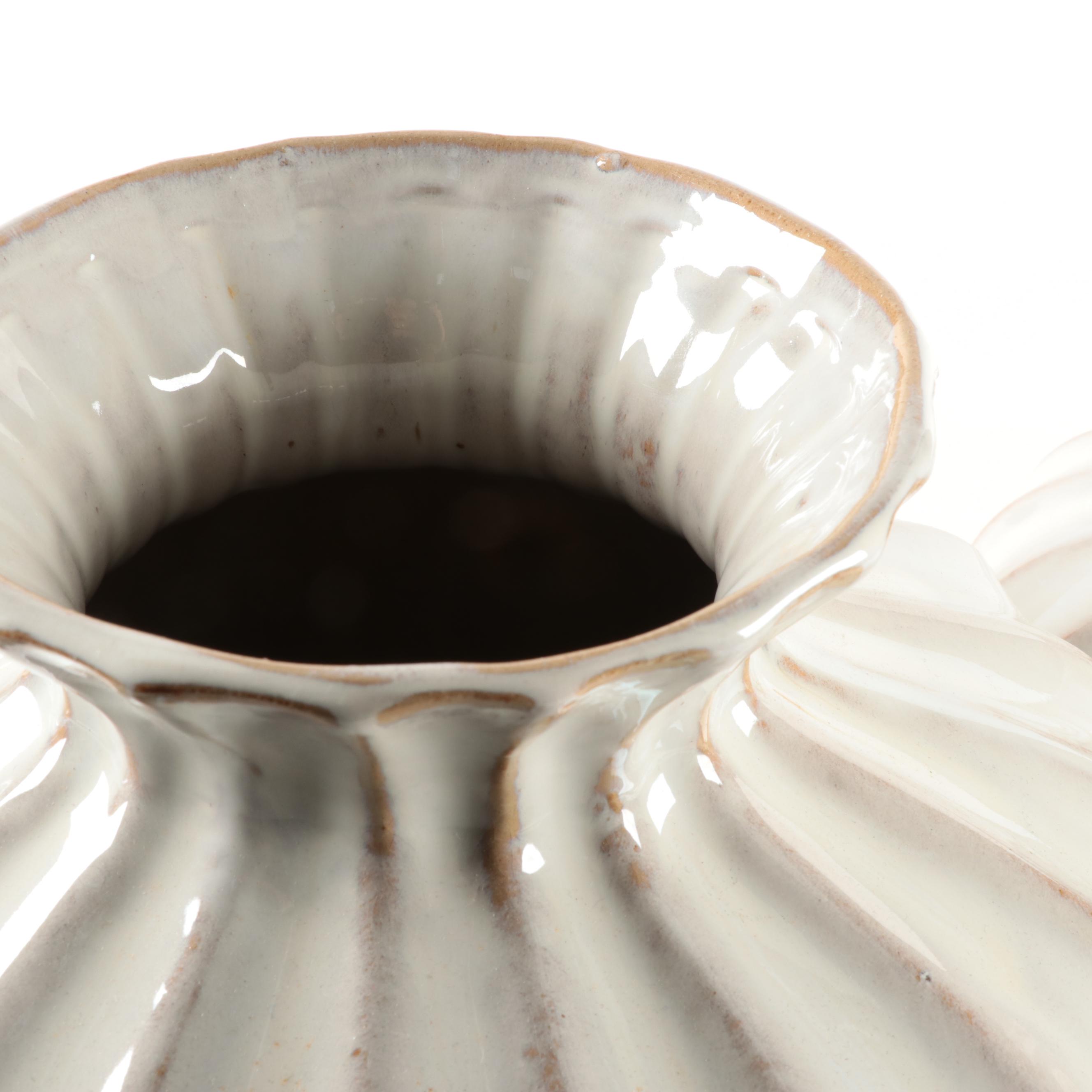 Pier 1 Ivory Glazed Ribbed Earthenware Vases