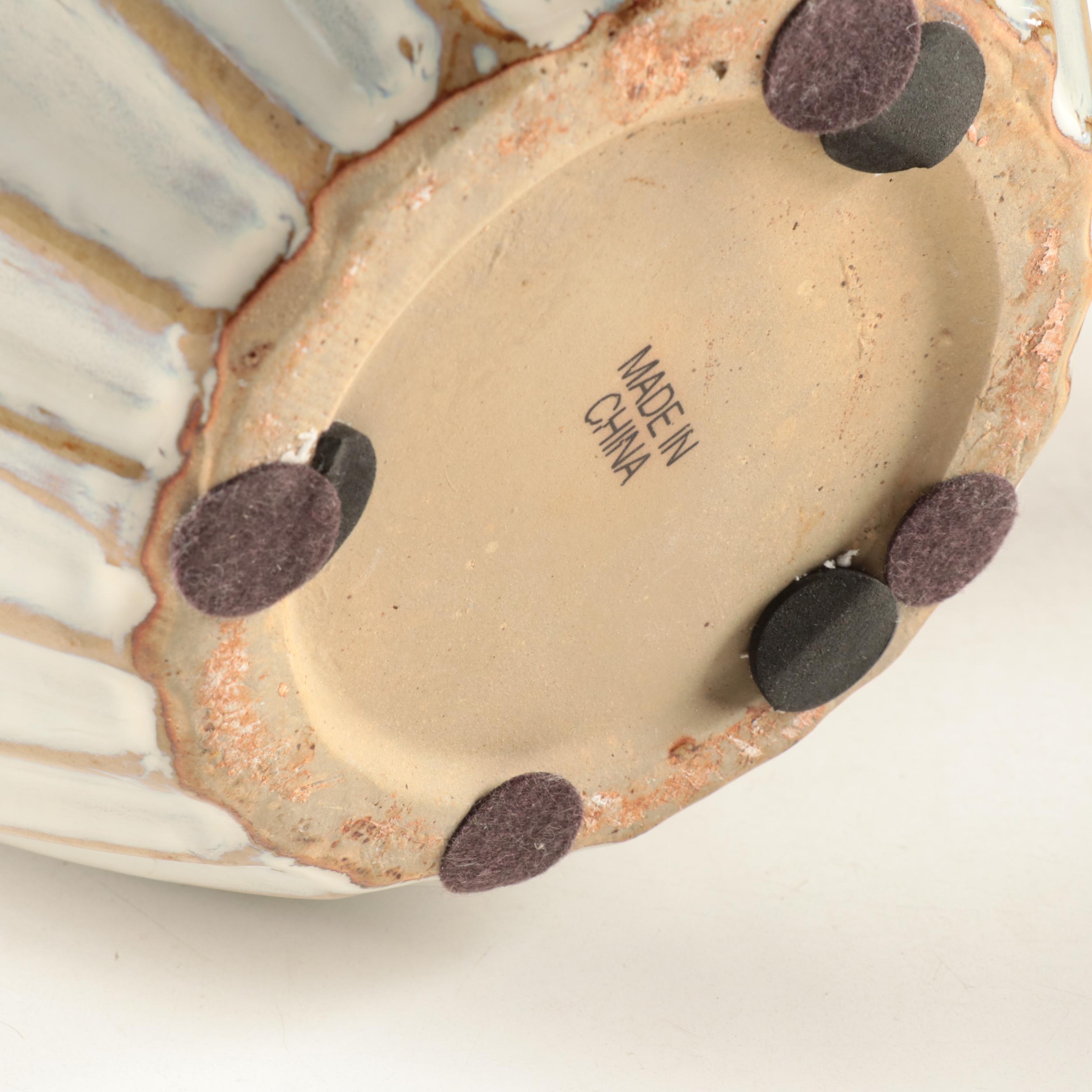 Pier 1 Ivory Glazed Ribbed Earthenware Vases